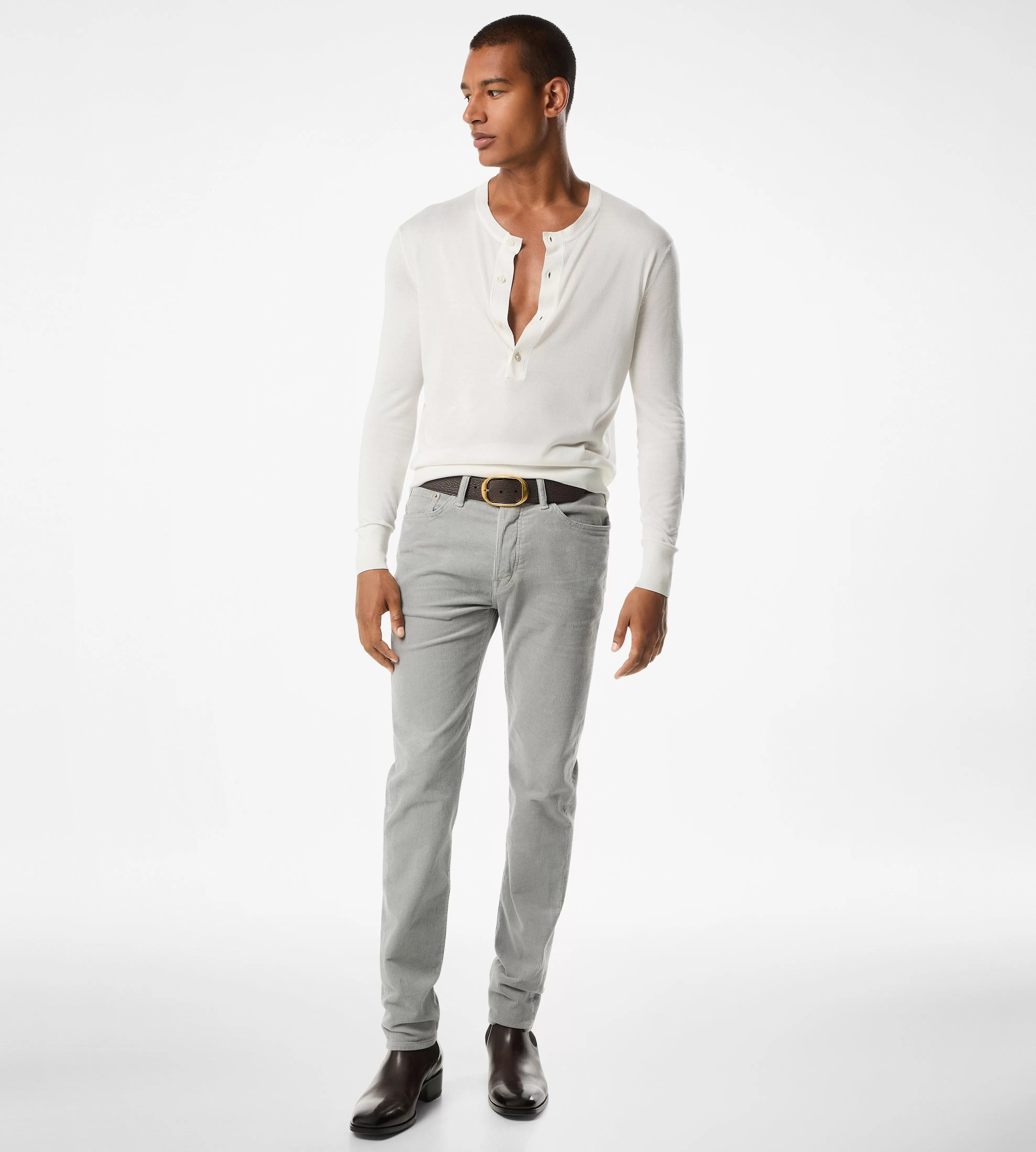 TOM FORD 12 WAVES CORD STANDARD FIT DENIM SMOKE^MEN | MEN SPRING 24 | Jeans