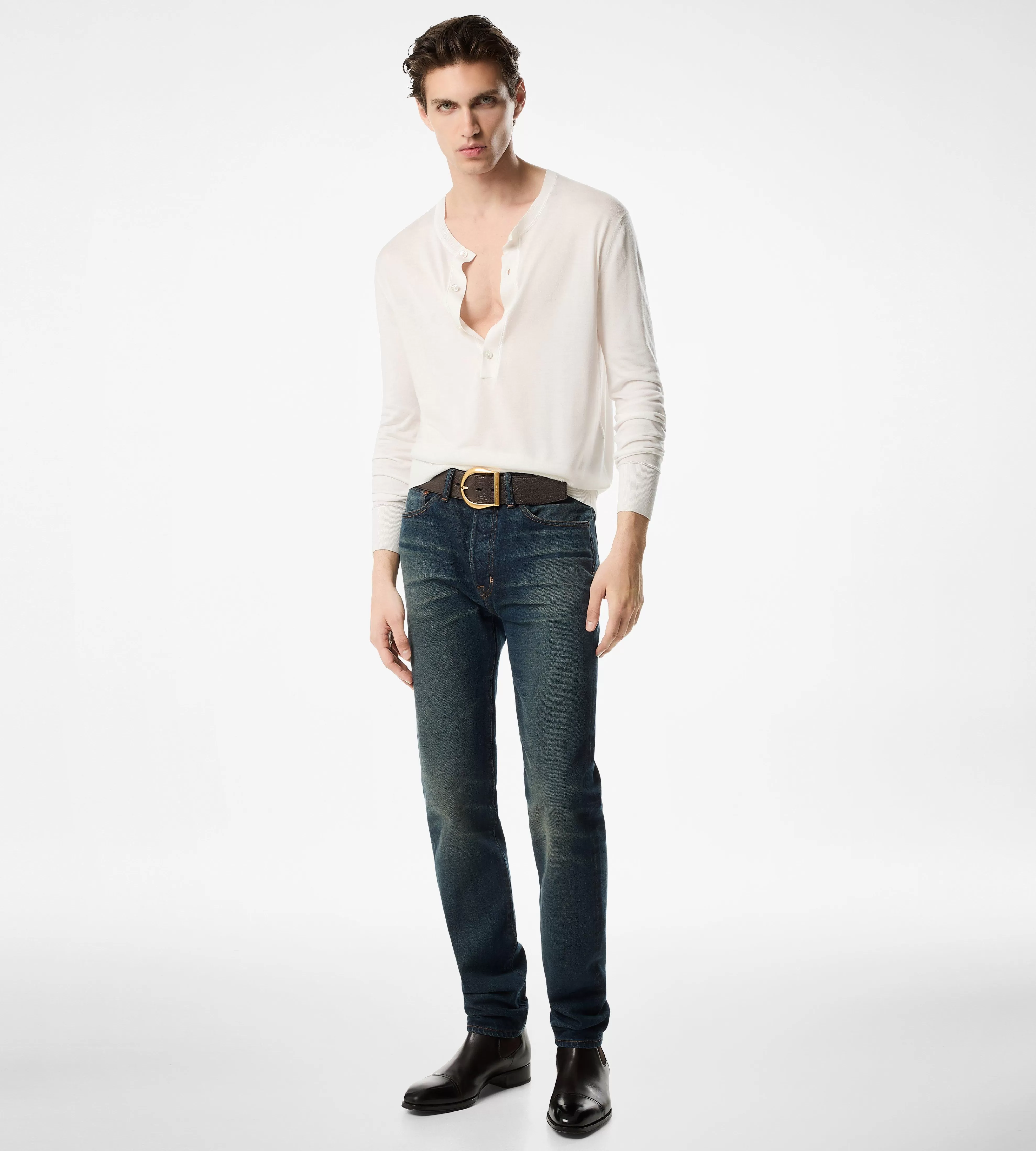 TOM FORD AUTHENTIC SELVEDGE STANDARD FIT DENIM STRONG HIGH/LOW BLUE^MEN | MEN Jeans | SPRING 24