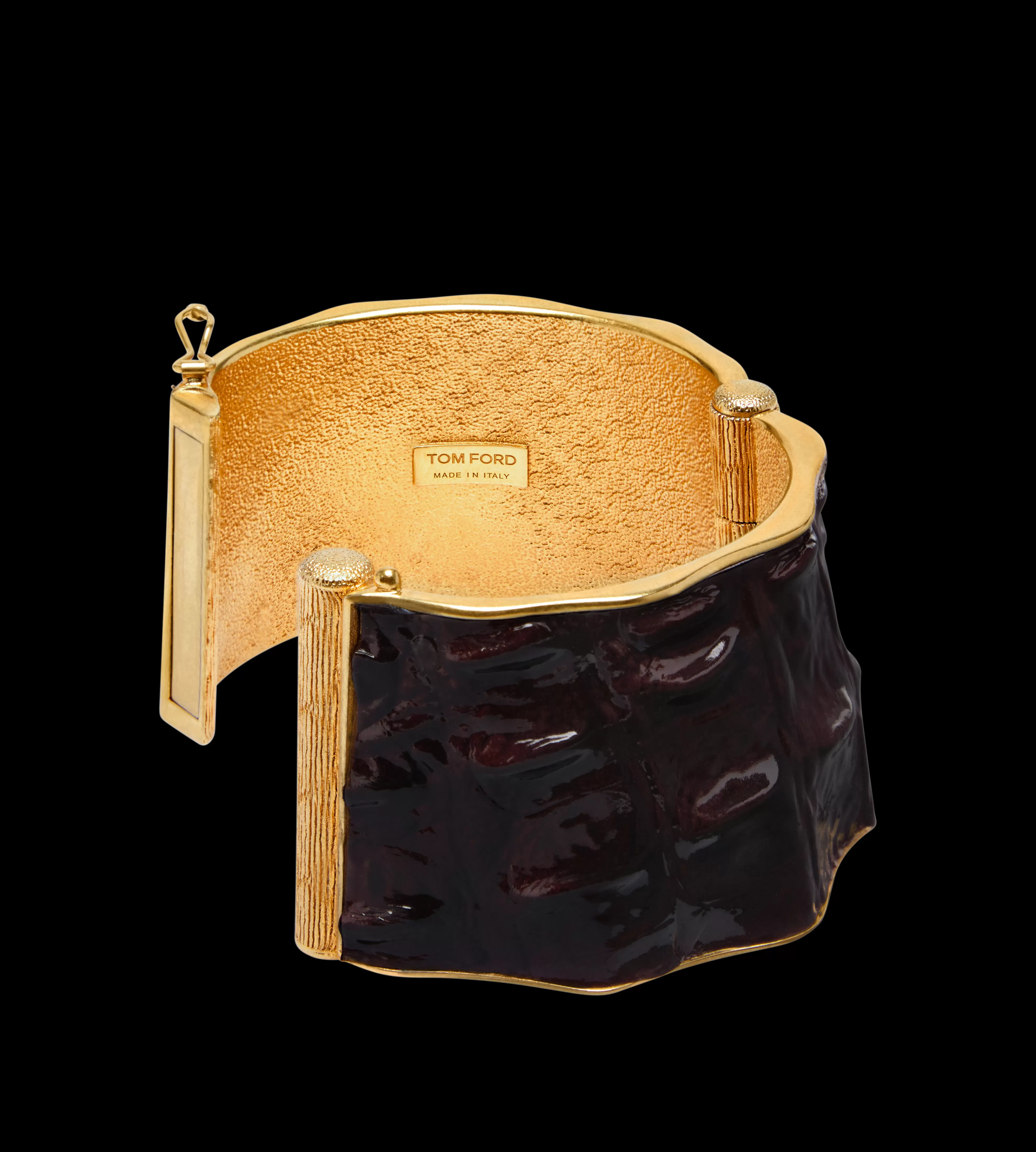 TOM FORD BRASS AND GLOSSY STAMPED CROCODILE LEATHER SOLAR CUFF ^WOMEN | WOMEN | WOMEN Jewelry | Accessories | JETSETTER EDIT