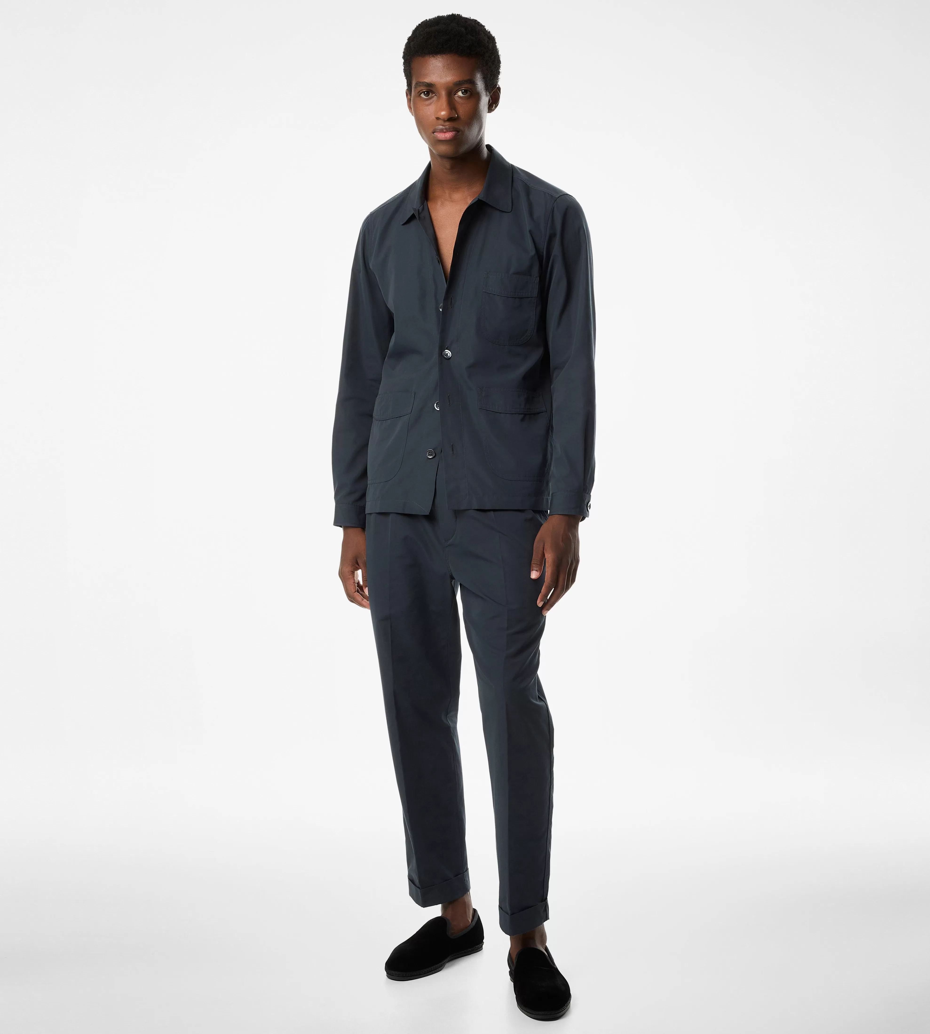 TOM FORD BRUSHED COTTON SILK PAJAMA SHIRT INK BLUE^MEN | MEN | MEN Shirts | JETSETTER EDIT | SPRING 24