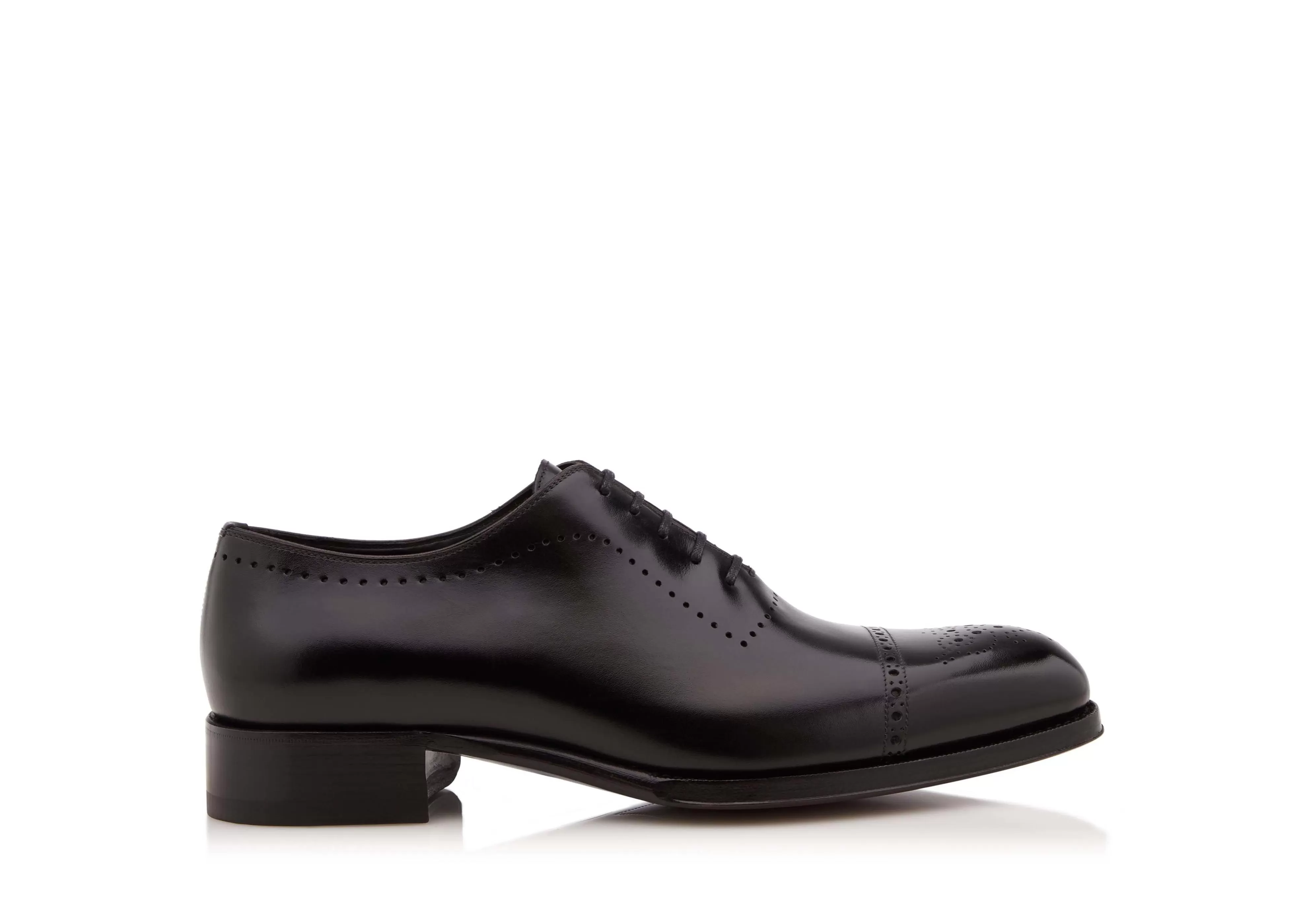 TOM FORD BURNISHED LEATHER EDGAR BROGUE LACE UP BLACK^MEN | MEN Lace-ups | Evening