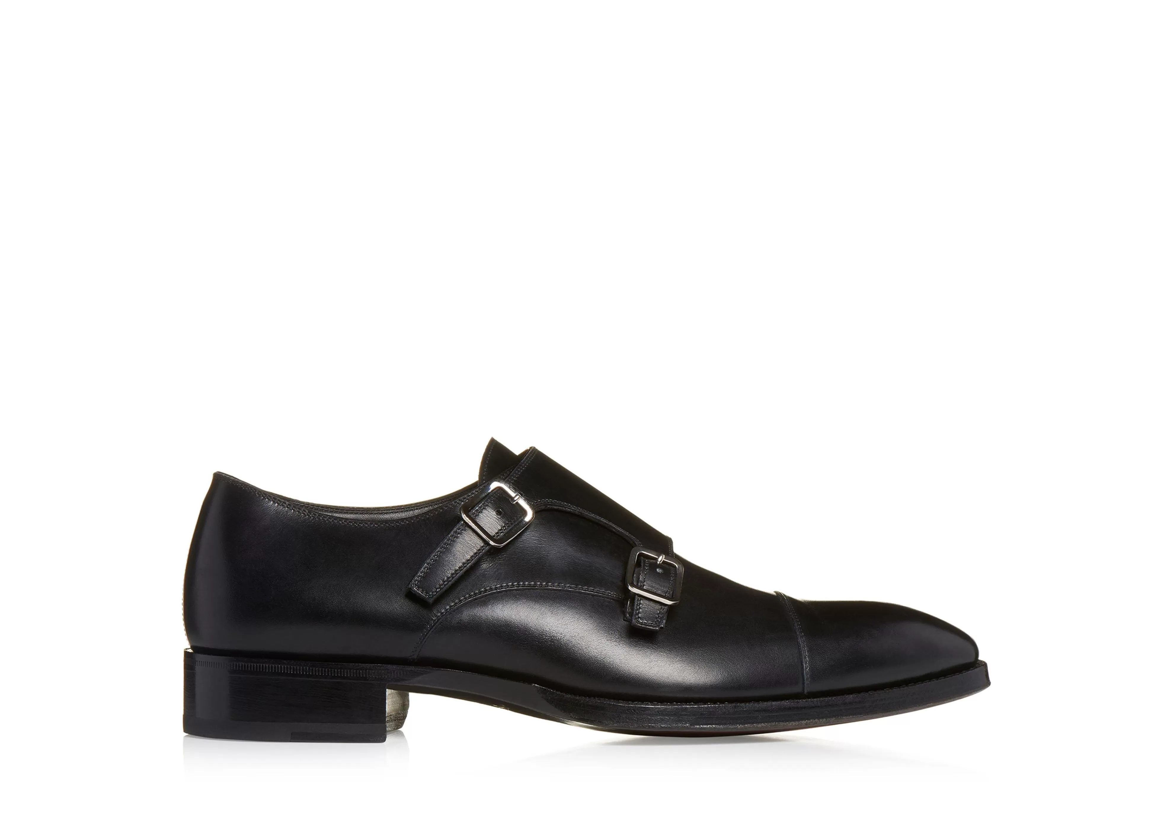 TOM FORD BURNISHED LEATHER ELKAN MONK STRAP BLACK^MEN Monk Straps