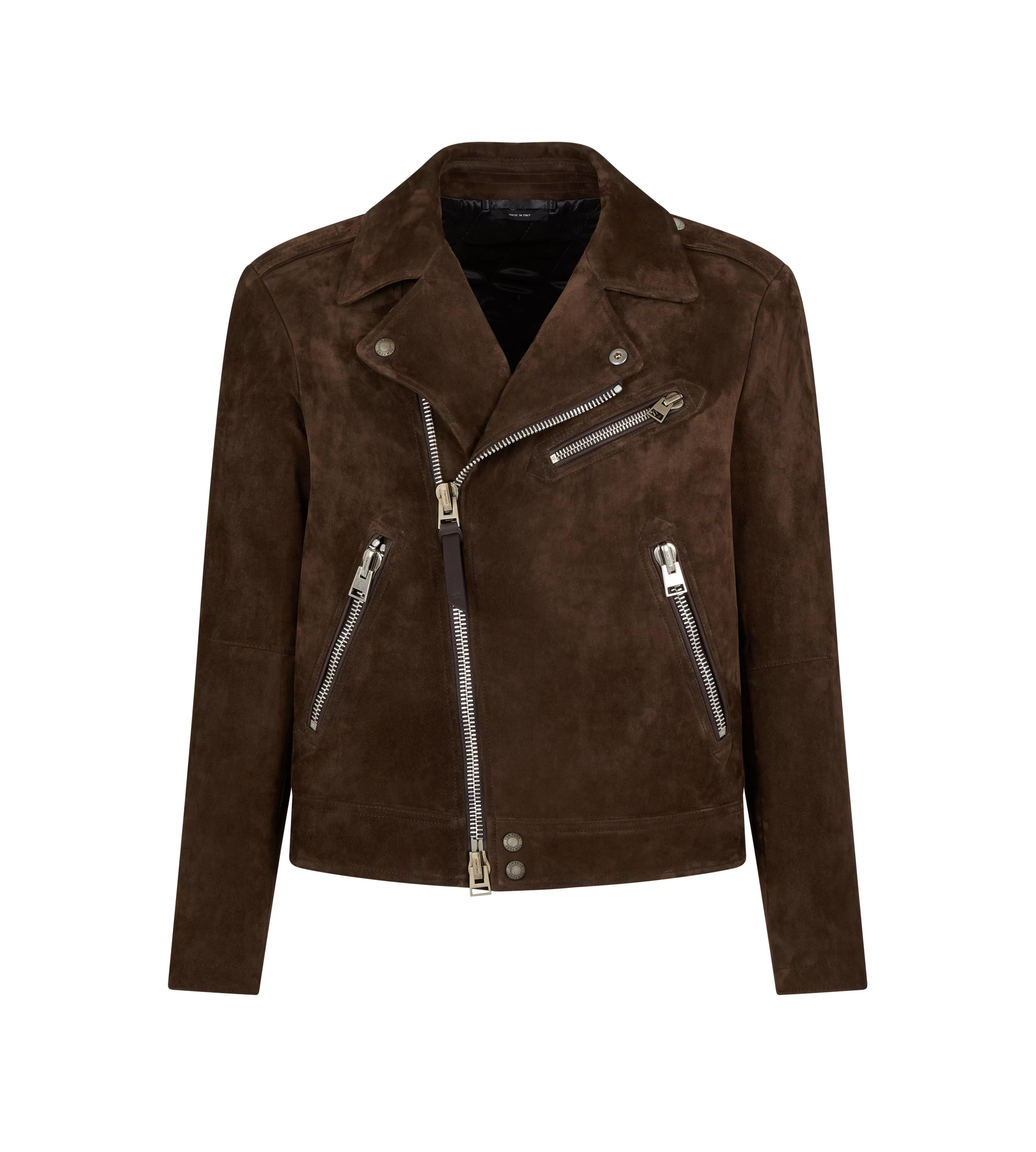 TOM FORD BUTTERY SUEDE ASYMMETRIC BIKER LIGHT CHOCOLATE^MEN Outerwear