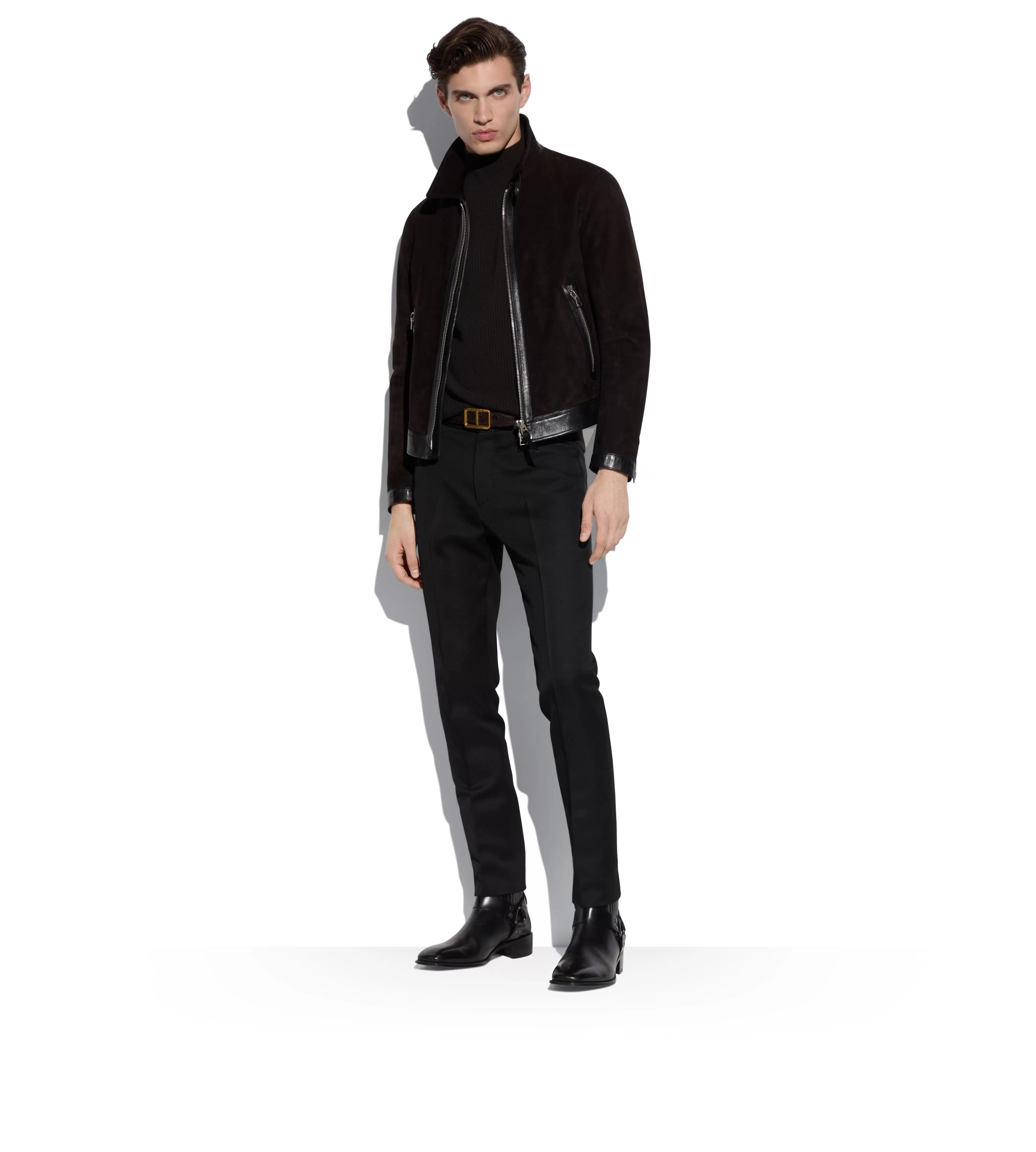 TOM FORD BUTTERY SUEDE CONTRAST BLOUSON EBONY^MEN Outerwear