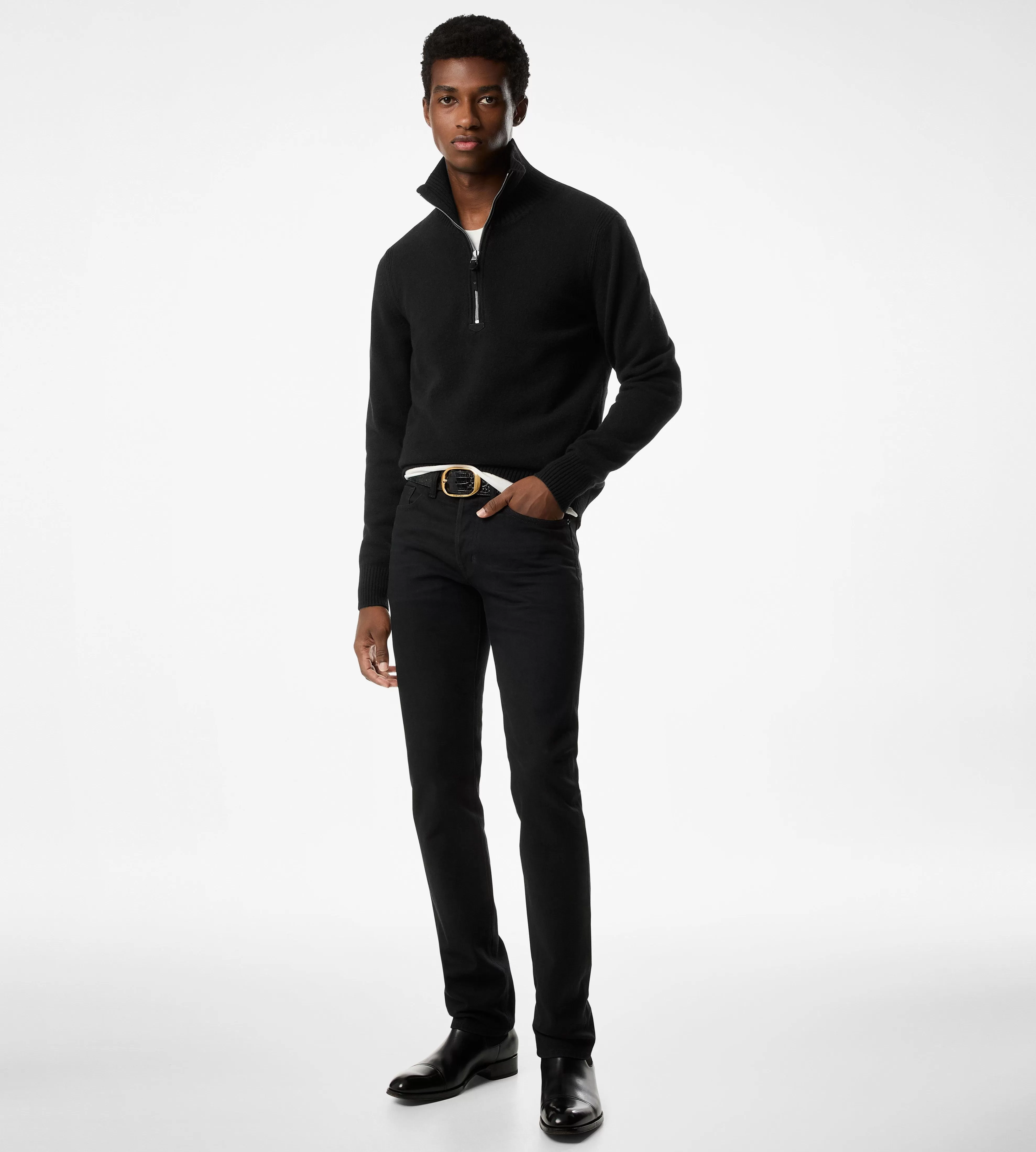 TOM FORD CASHMERE BLEND HALF ZIP BLACK^MEN SPRING 24