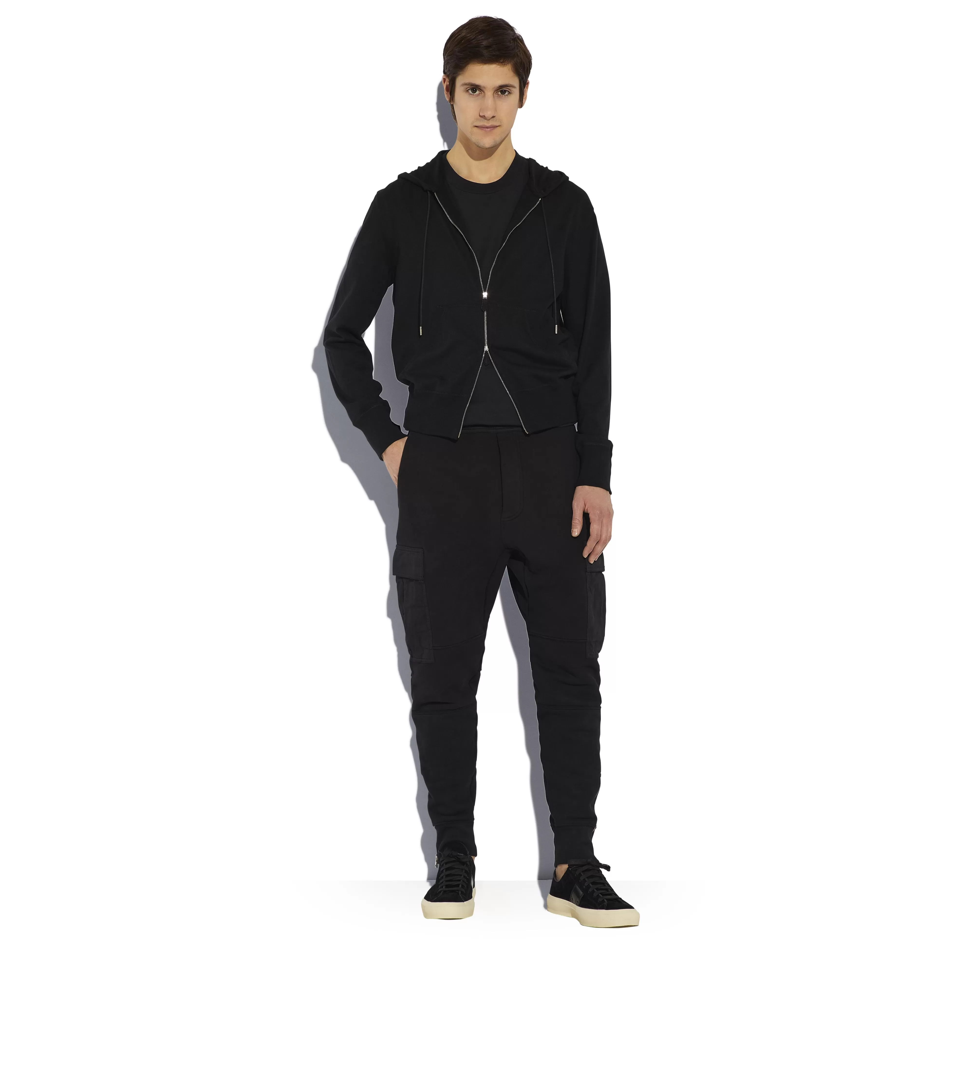 TOM FORD CASHMERE BLEND ZIP-UP HOODIE BLACK^MEN Knitwear