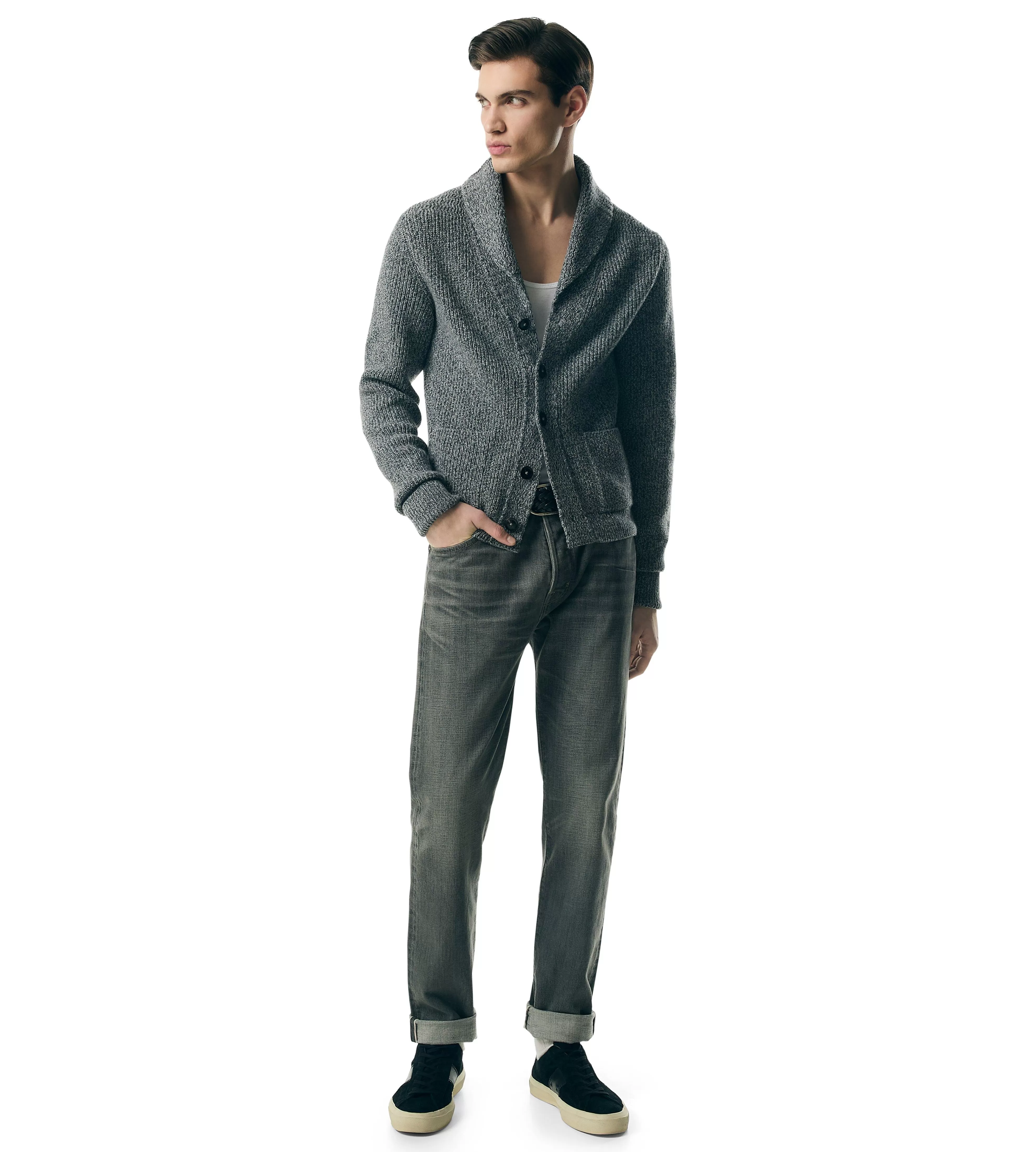 TOM FORD CASHMERE SHAWL COLLAR CARDIGAN GREY^MEN Knitwear