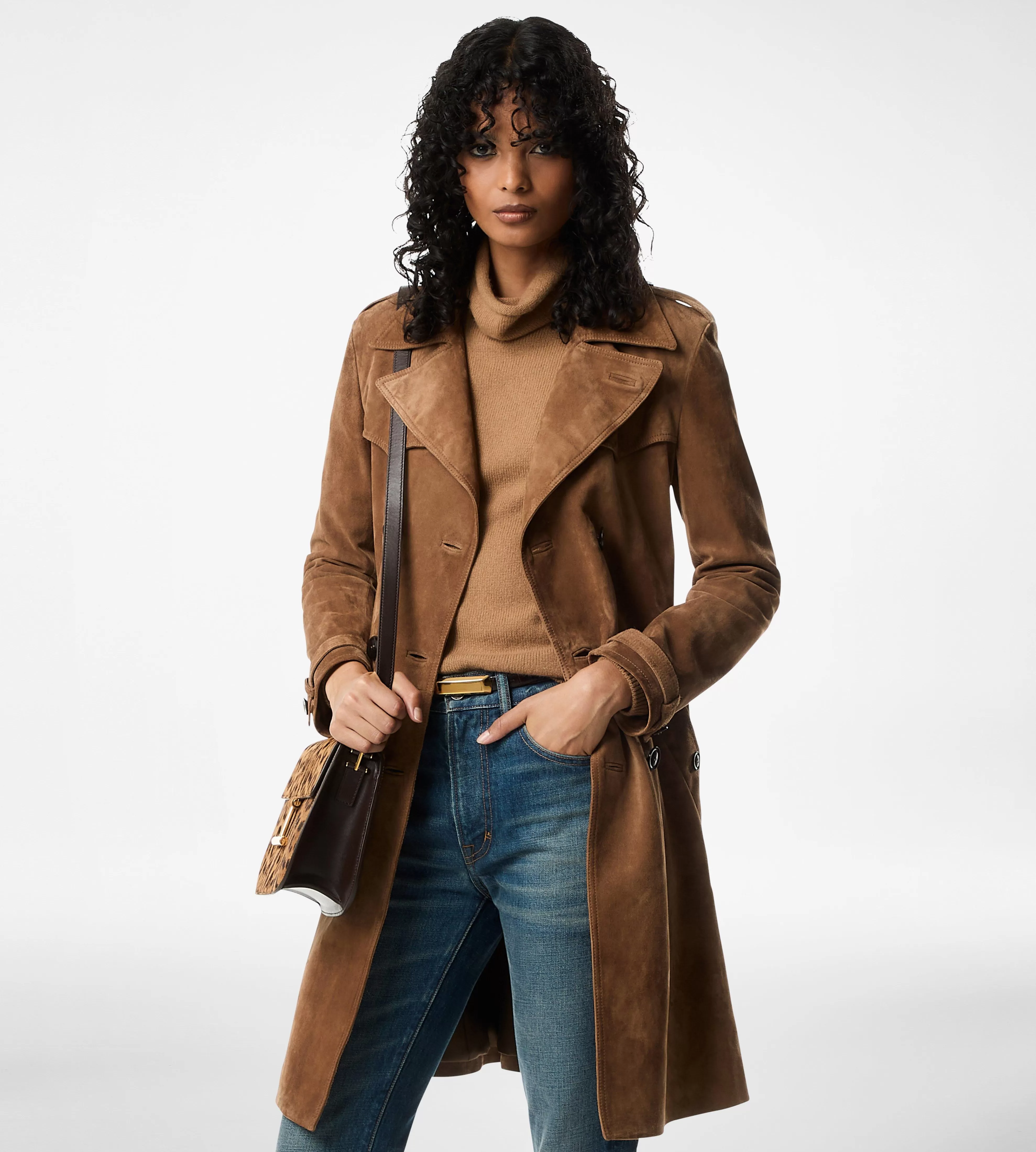 TOM FORD CASHMERE SUEDE DOUBLE BREASTED TRENCH COAT SAND^WOMEN | WOMEN Outerwear | SPRING 24