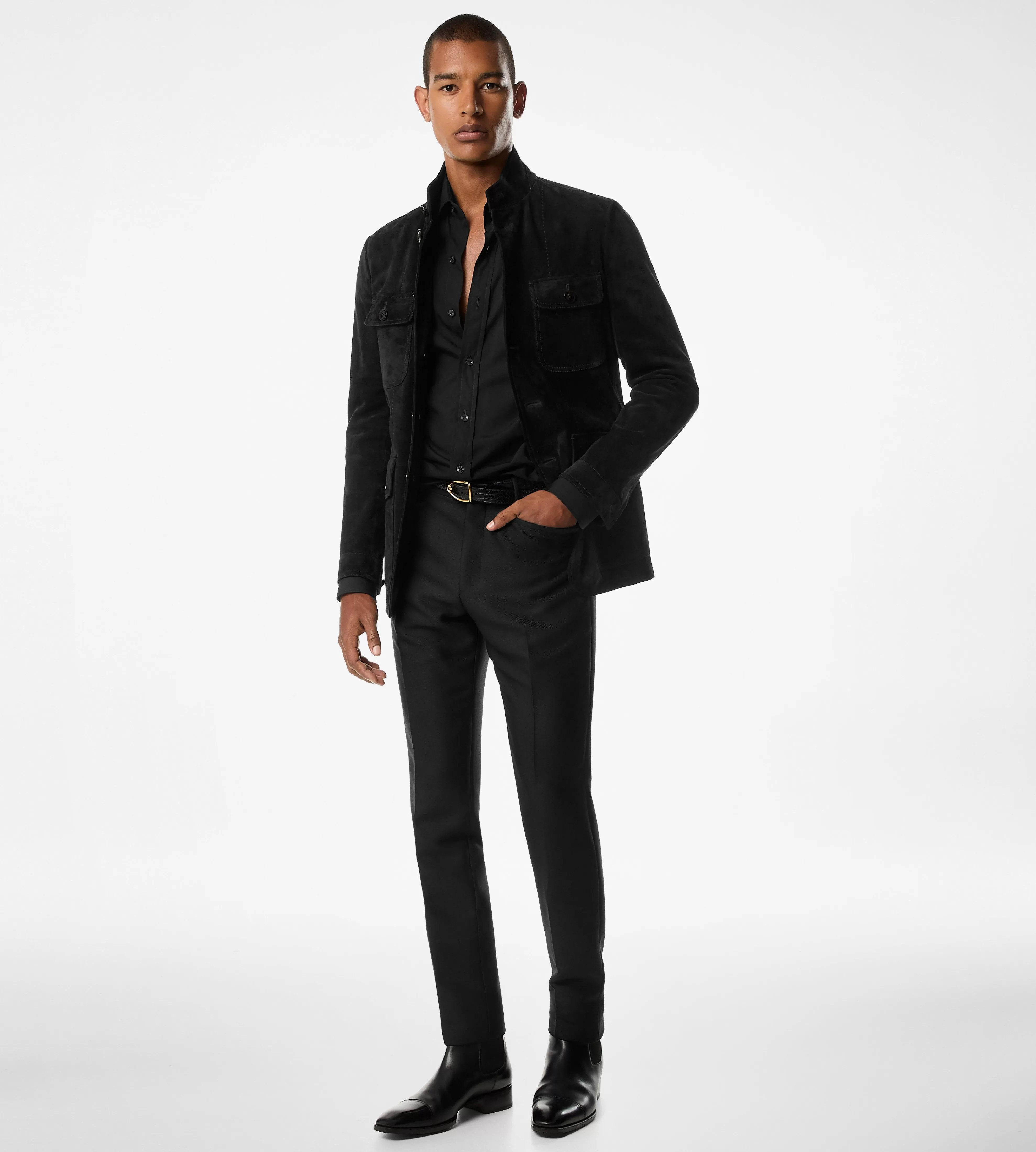 TOM FORD CASHMERE SUEDE MILITARY JACKET BLACK^MEN SPRING 24