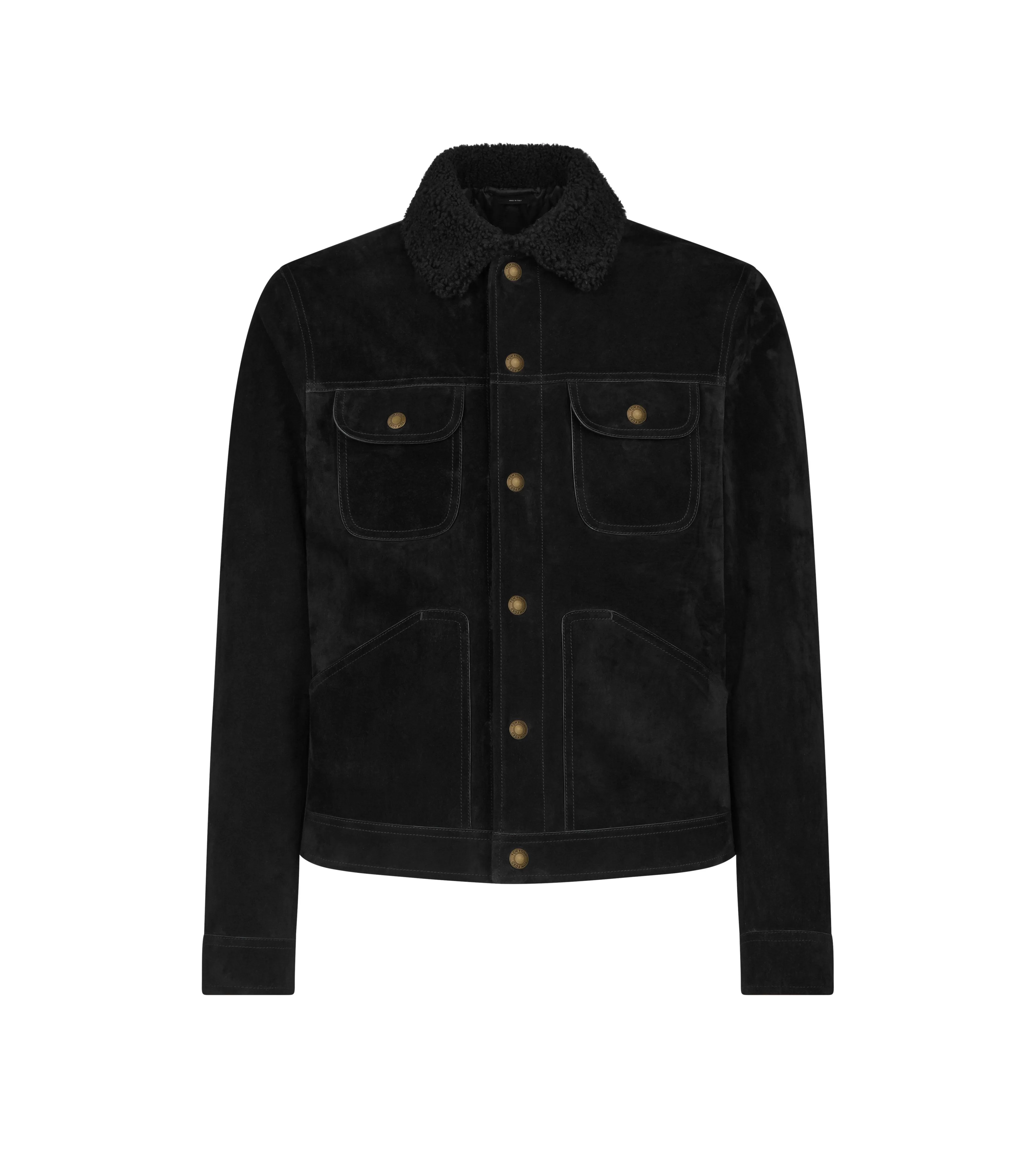 TOM FORD CASHMERE SUEDE SHEARLING TRUCKER BLACK^MEN Outerwear