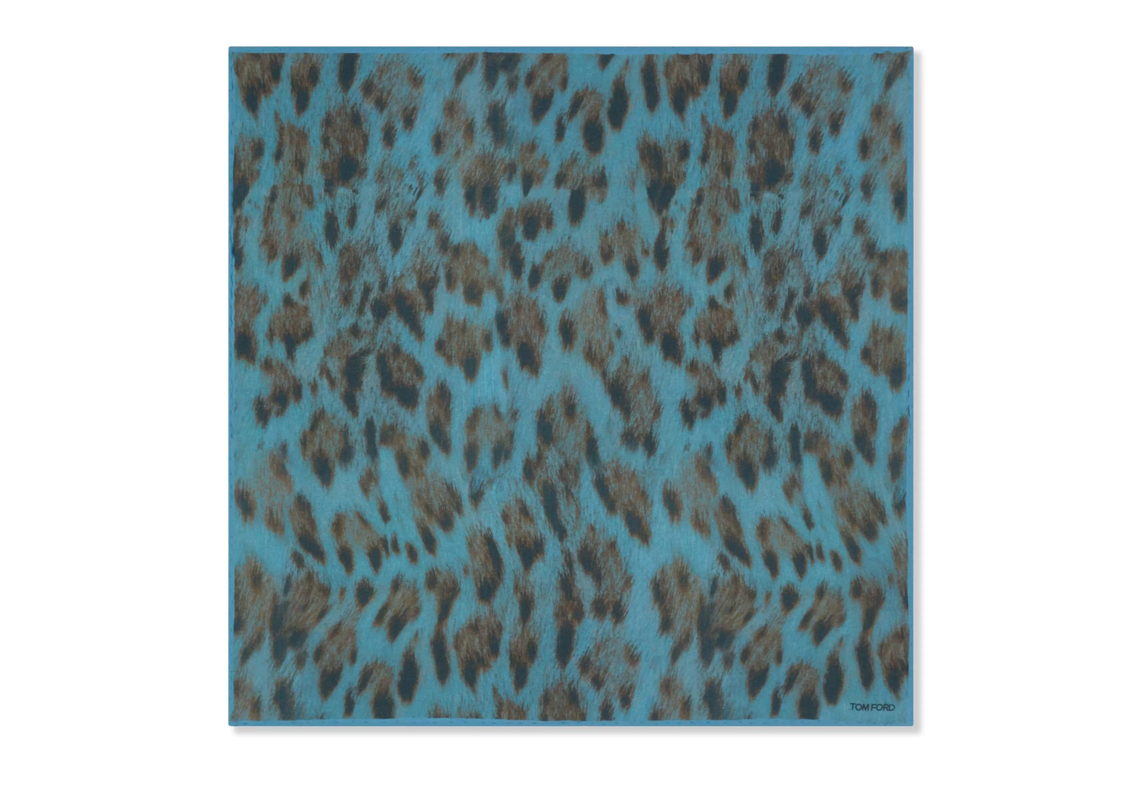 TOM FORD CHEETAH CREPE DE CHINE POCKET SQUARE LIGHT BLUE CHEETAH^MEN Pocket Squares