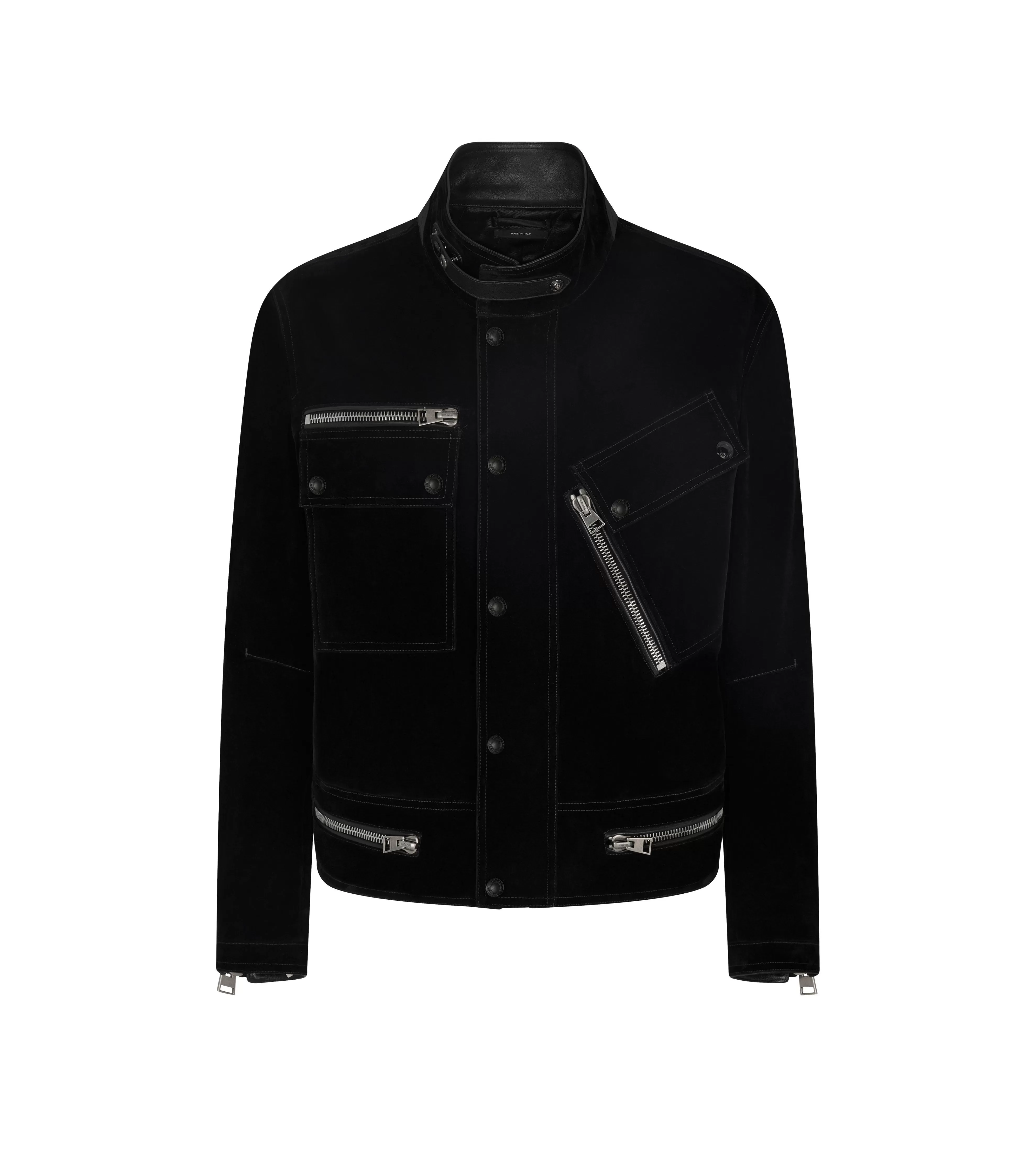 TOM FORD COMPACT LIGHT VELVET MOTORCYCLE JACKET BLACK^MEN | MEN Outerwear | AUTUMN/WINTER 23