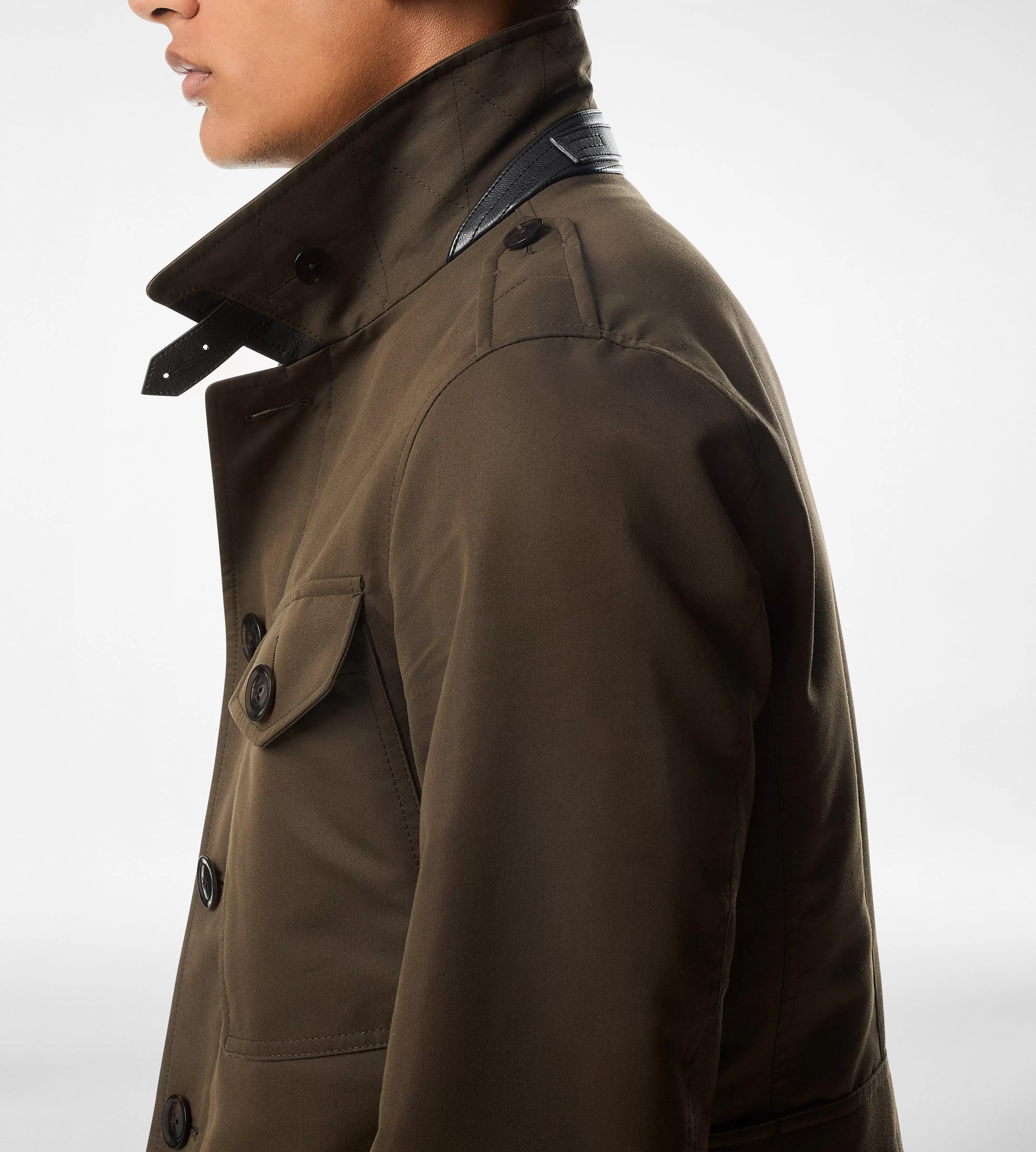 TOM FORD COMPACT NYLON FOUR POCKET FIELD JACKET DARK OLIVE^MEN | MEN Outerwear | SPRING 24