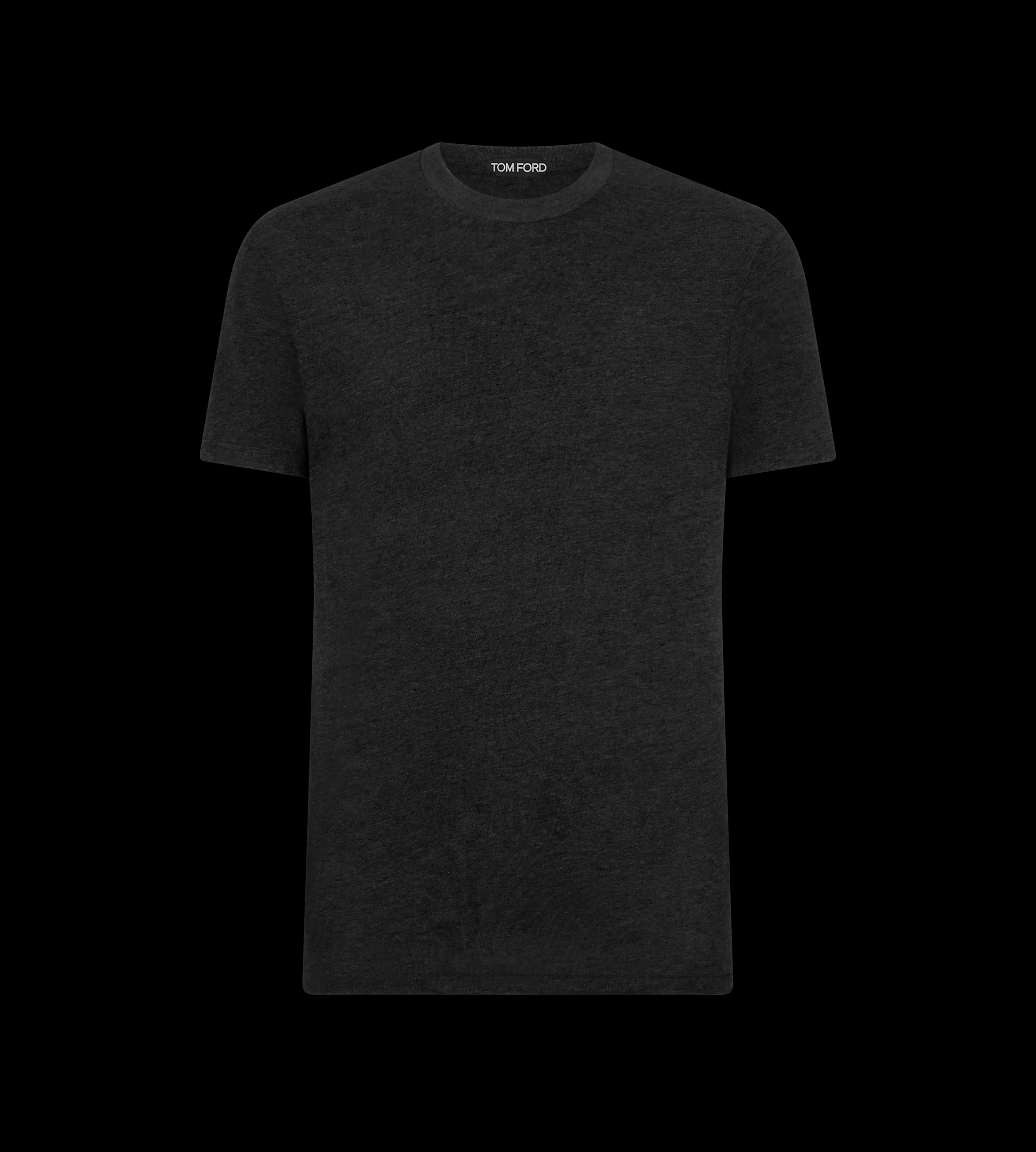 TOM FORD COTTON BLEND MELANGE CREW NECK T-SHIRT BLACK^MEN SPRING 24