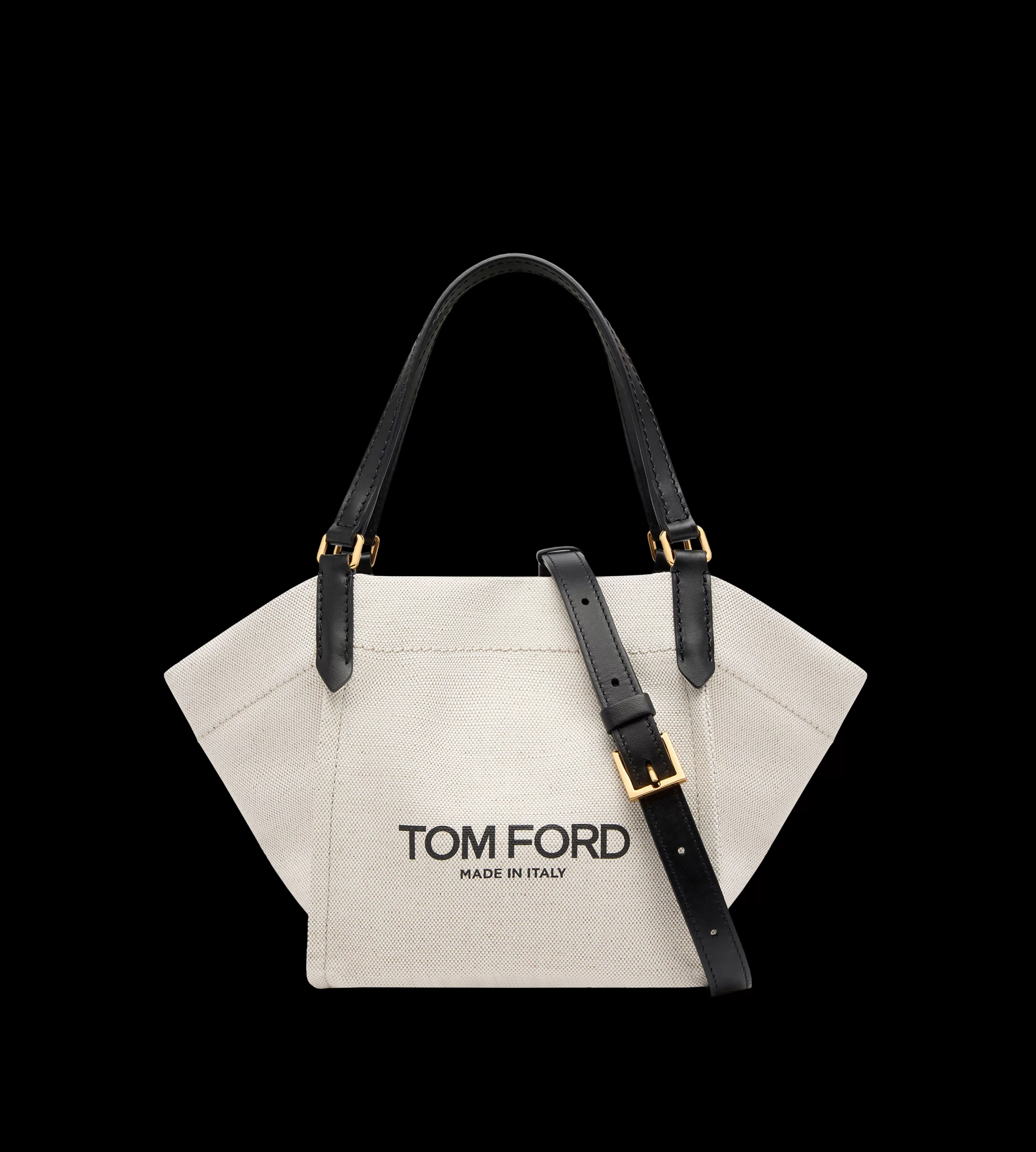 TOM FORD COTTON CANVAS AND SMOOTH LEATHER AMALFI SMALL TOTE ROPE BLACK^WOMEN | WOMEN | WOMEN Totes | JETSETTER EDIT | SPRING 24