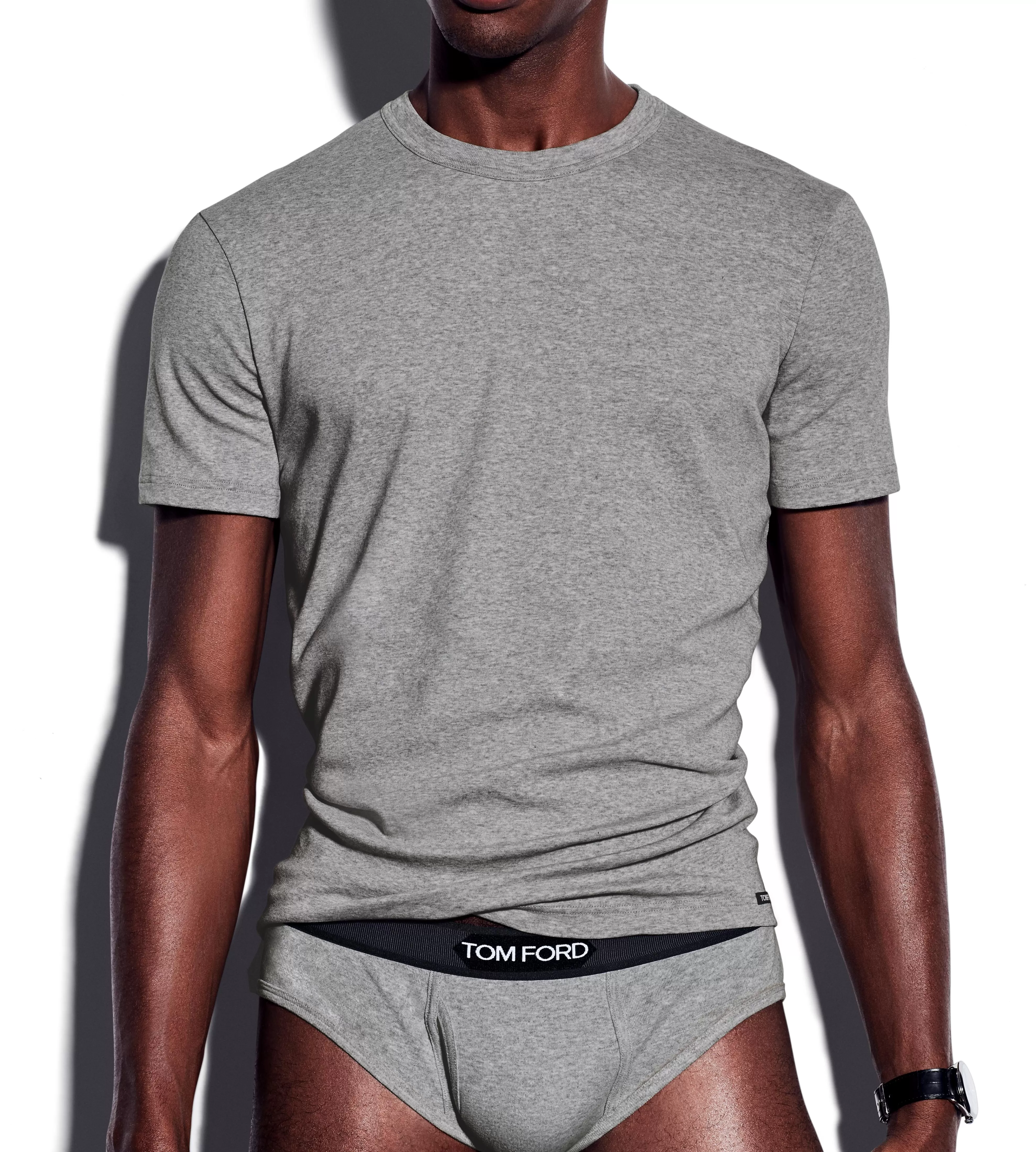 TOM FORD COTTON CREWNECK T-SHIRT GREY^MEN T-SHIRTS