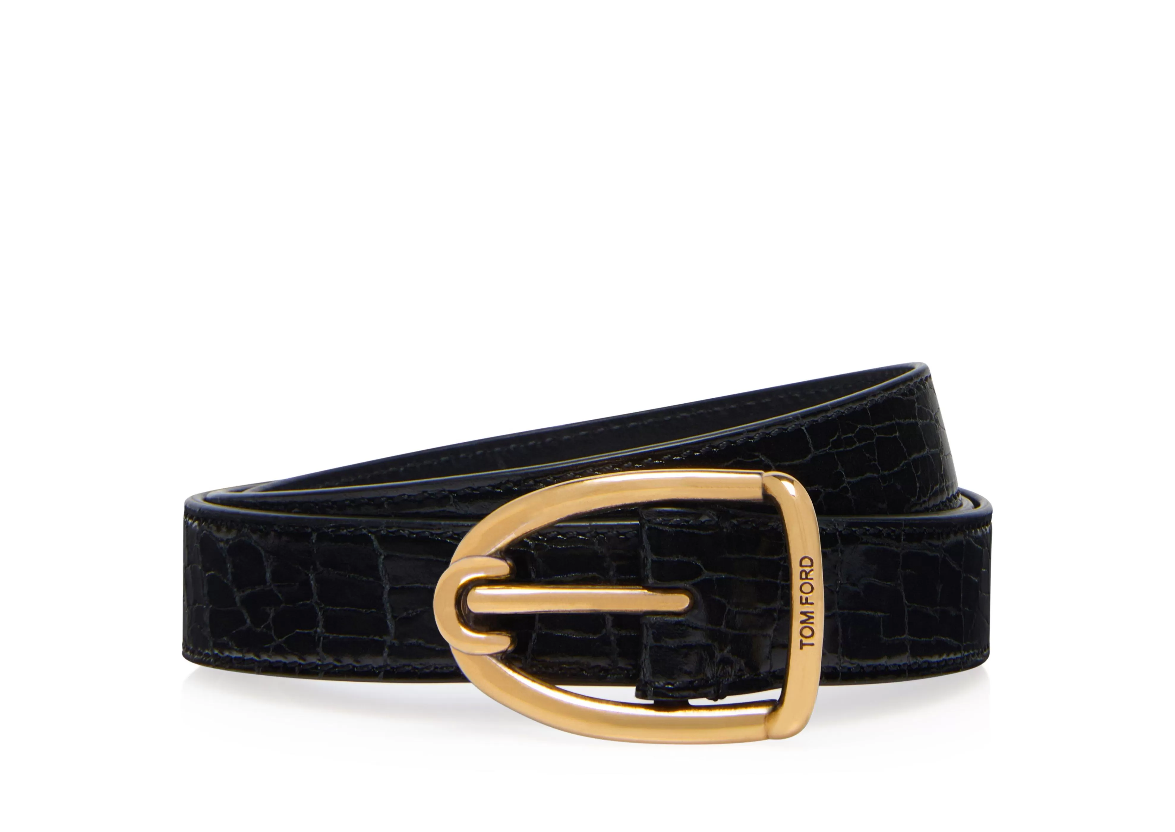 TOM FORD CRACKLED LEATHER ANGLED BUCKLE BELT ^MEN Belts