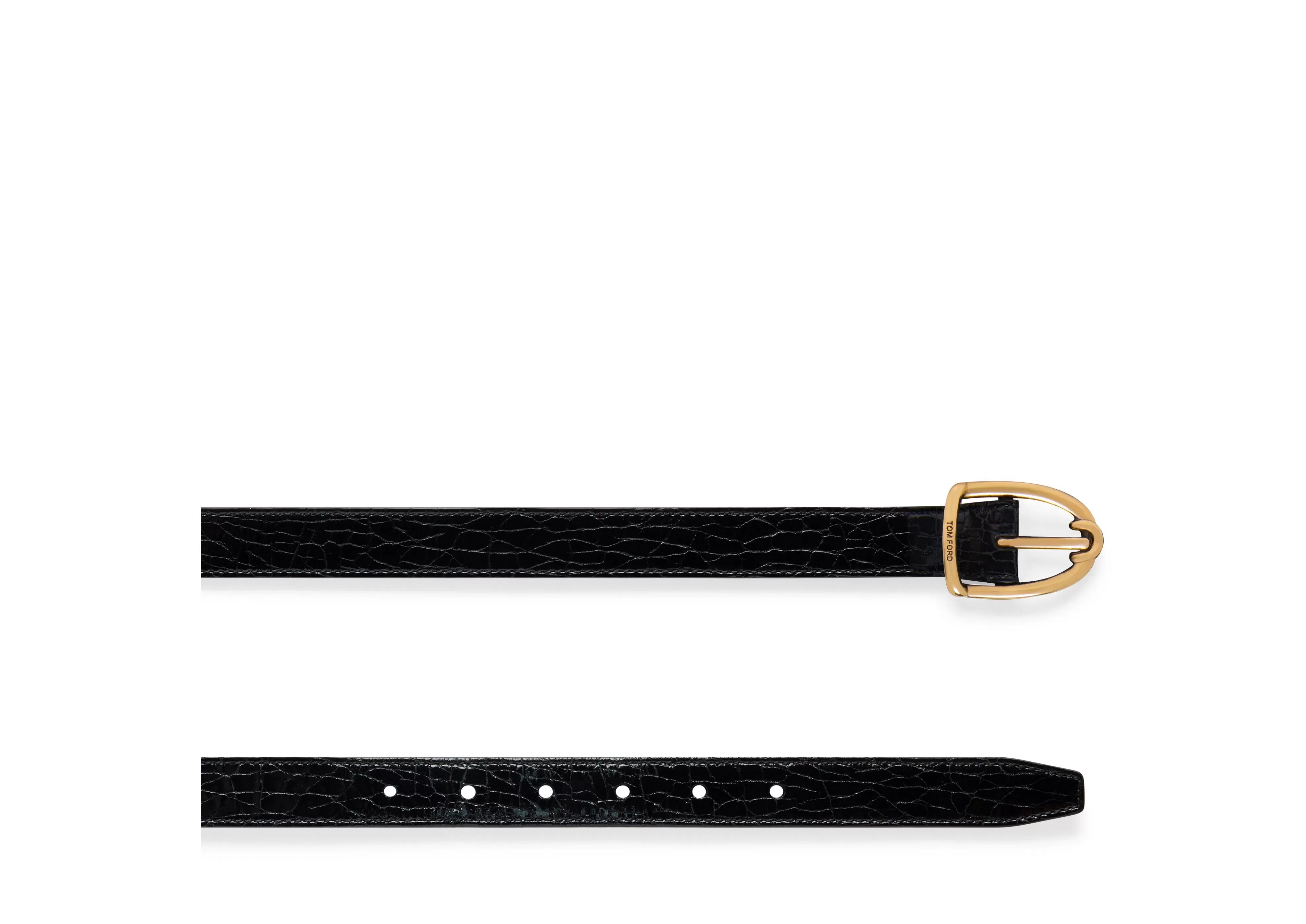 TOM FORD CRACKLED LEATHER ANGLED BUCKLE BELT ^MEN Belts