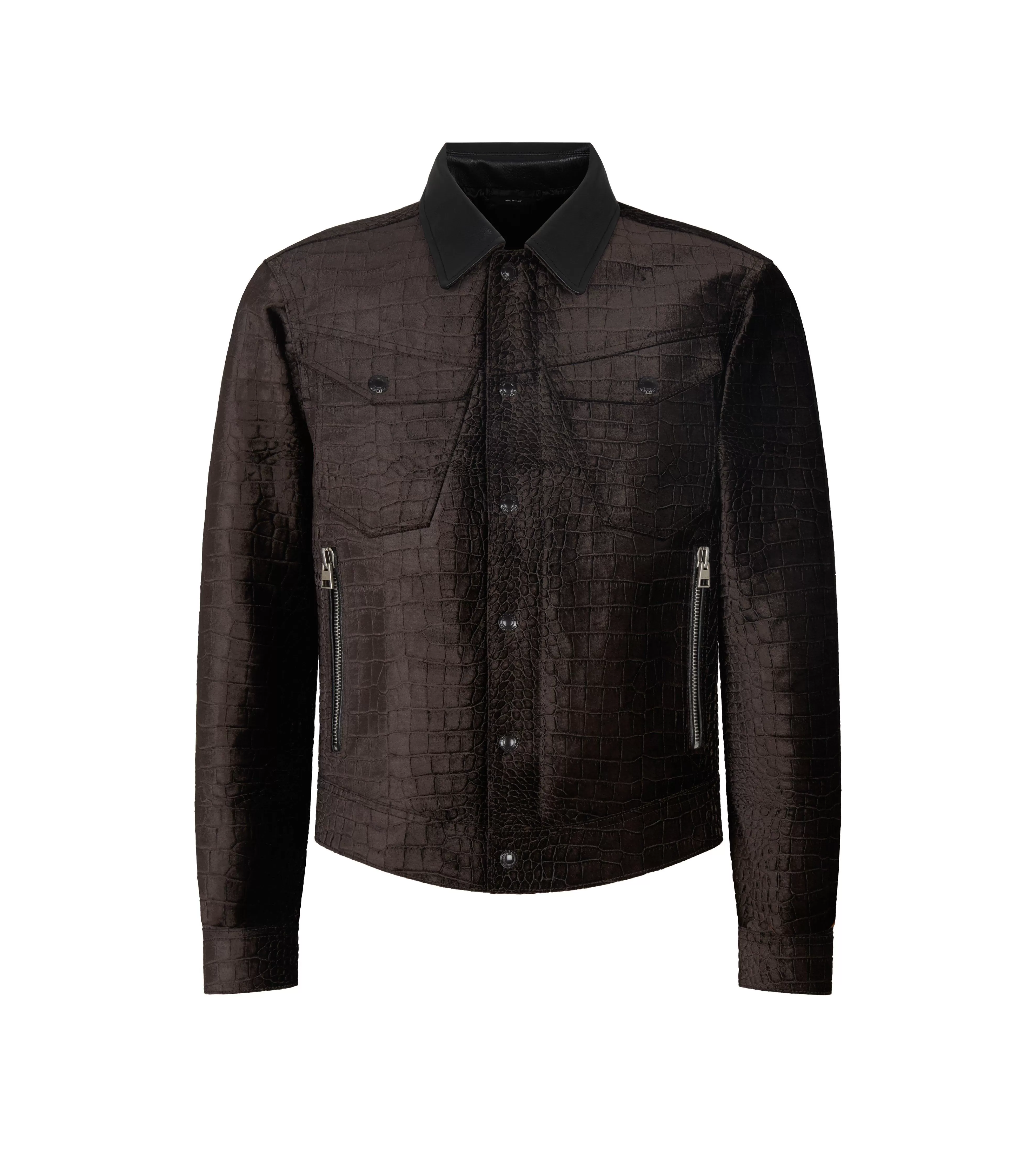 TOM FORD CROC PRINTED VELVET WESTERN JACKET DARK CHOCOLATE^MEN | MEN Outerwear | AUTUMN/WINTER 23