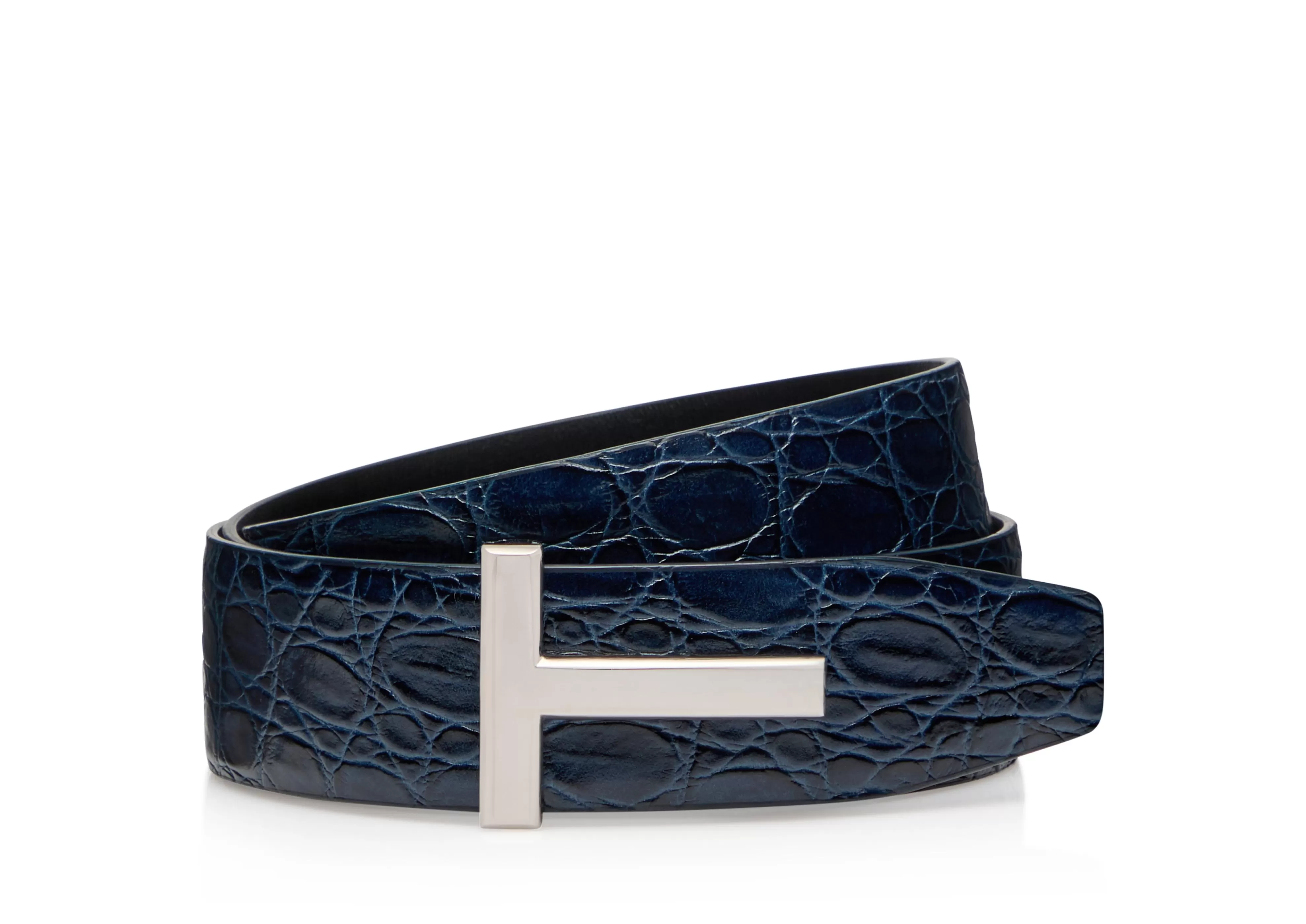 TOM FORD CROCODILE T ICON BELT DARK NAVY^MEN Belts