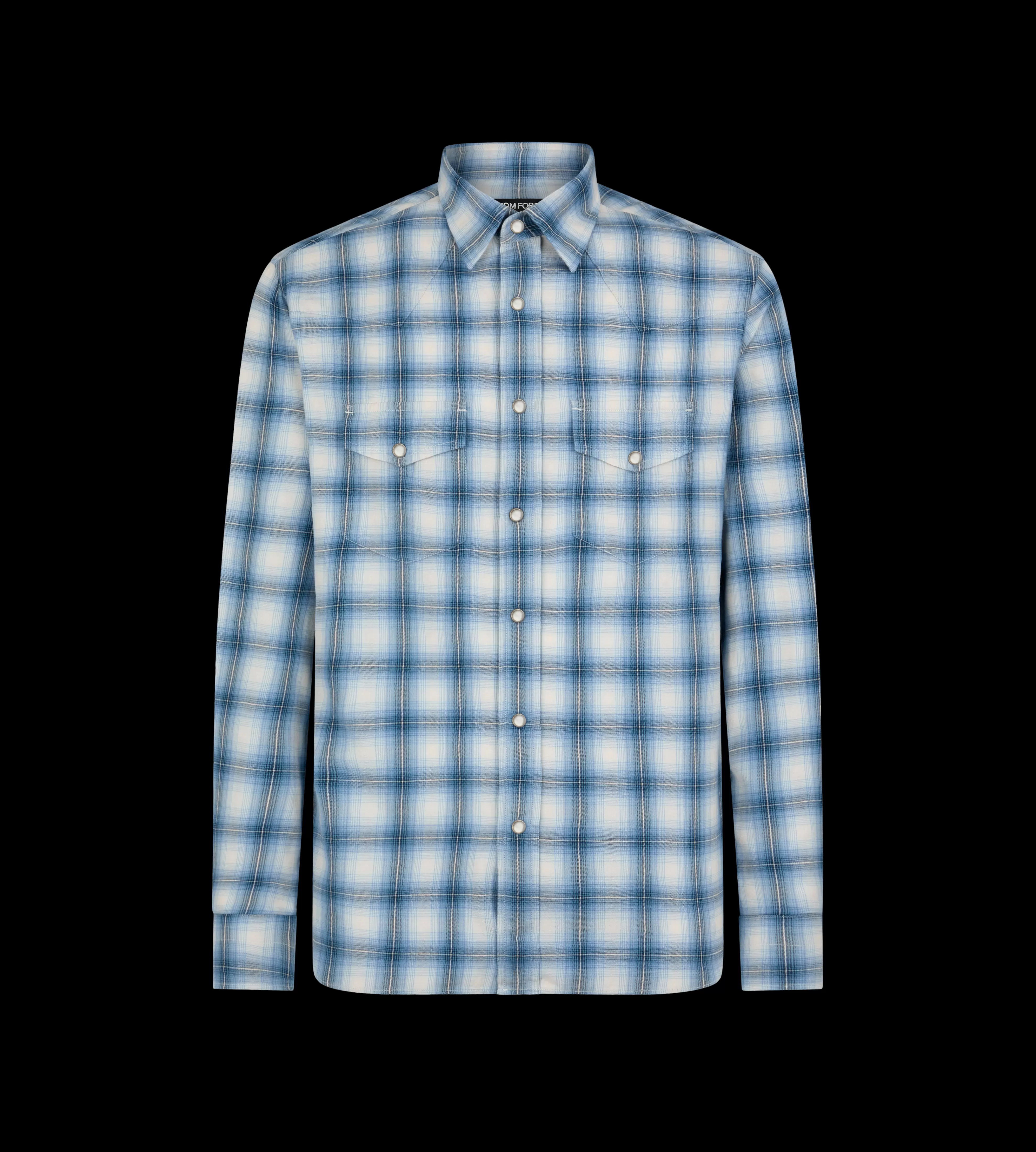 TOM FORD DEGRADE OVERCHECK WESTERN SHIRT COMBO BLUE^MEN SPRING 24