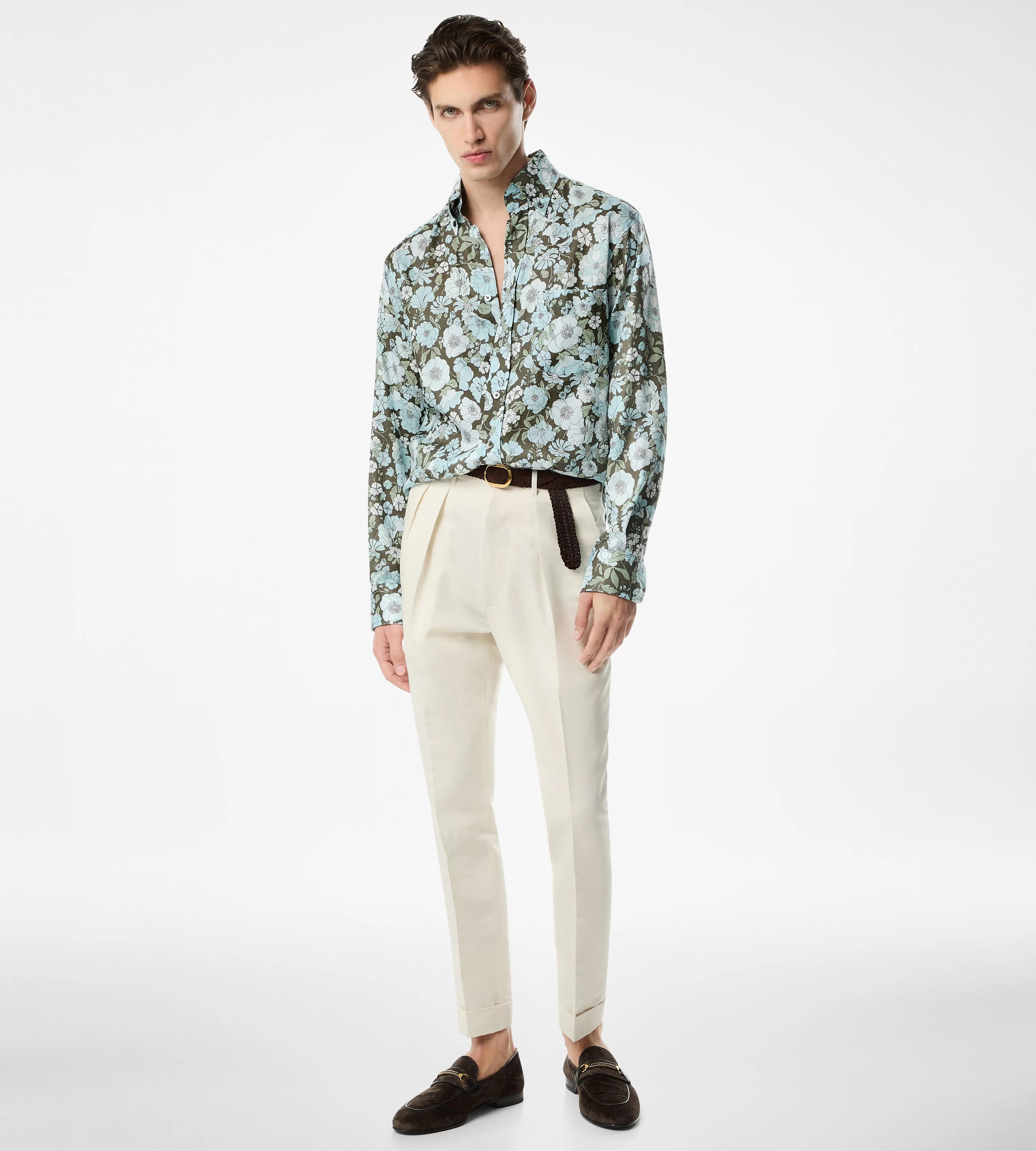 TOM FORD DELICATE FLORAL FLUID FIT SHIRT BLUE + GREEN^MEN | MEN | MEN Shirts | JETSETTER EDIT | SPRING 24