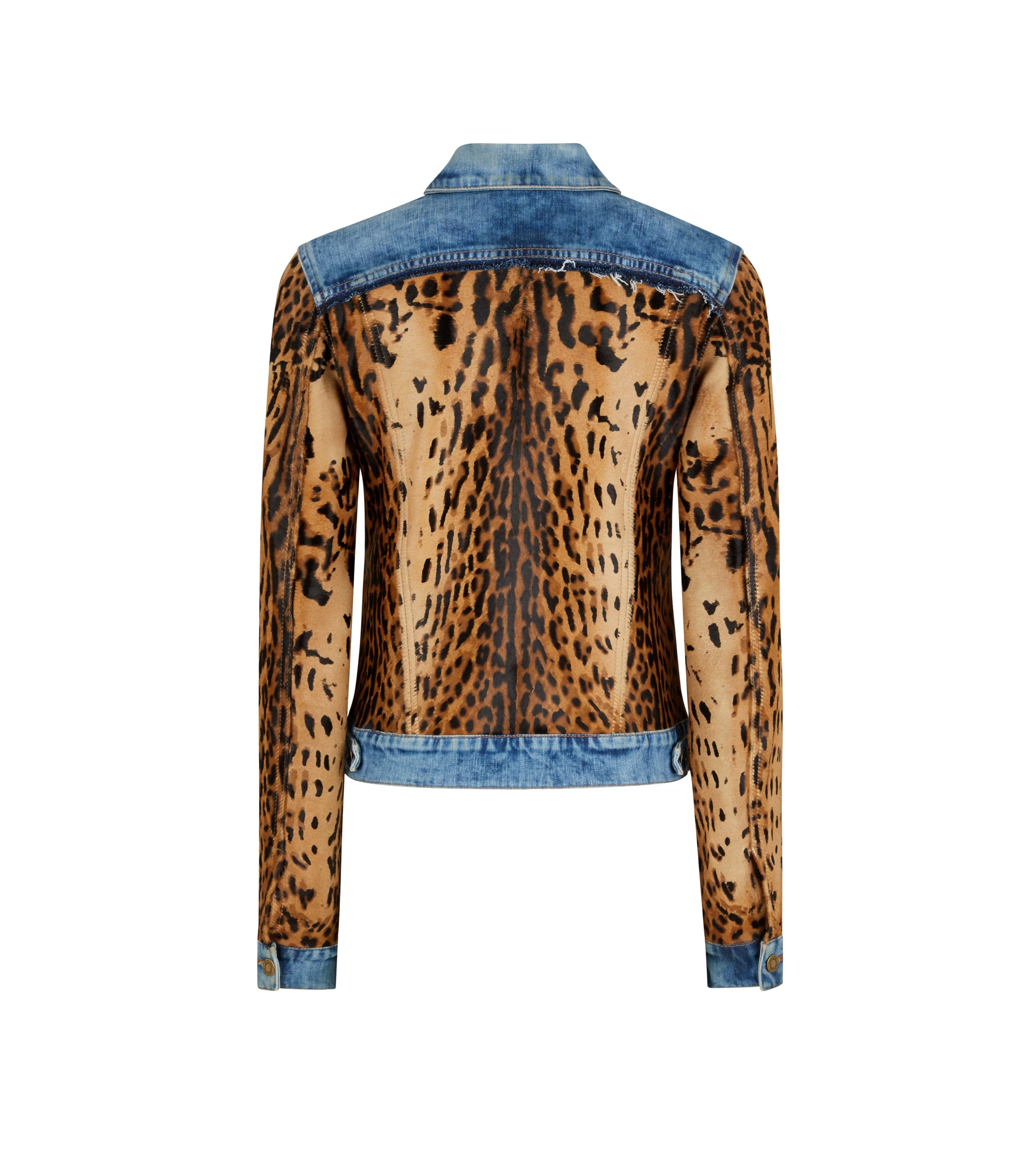 TOM FORD DENIM & CALF HAIR JEAN JACKET INDIGO + BEIGE/BROWN^WOMEN | WOMEN Outerwear | AUTUMN/WINTER 23