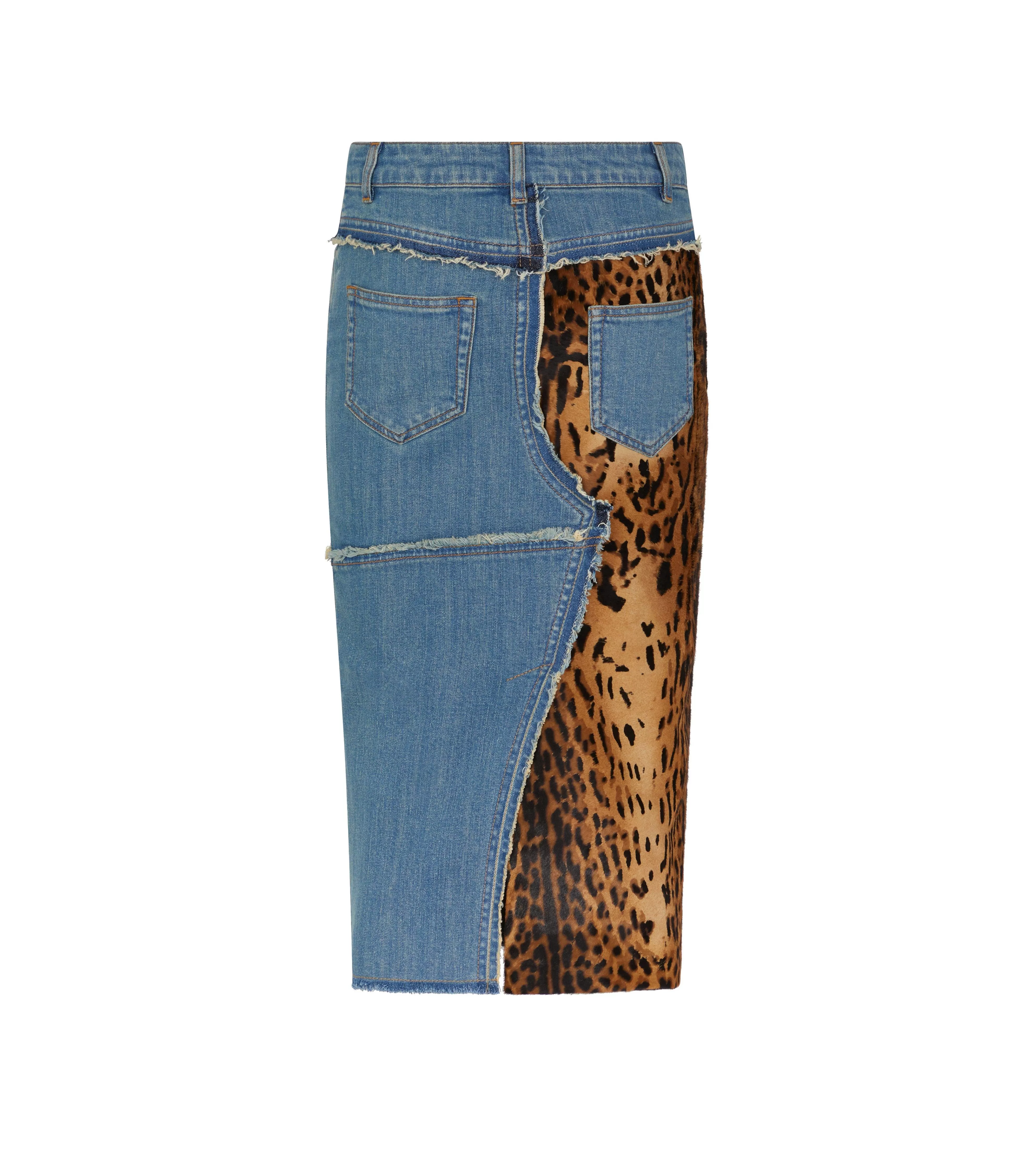 TOM FORD DENIM & CALF HAIR PENCIL SKIRT INDIGO + BEIGE/BROWN^WOMEN Skirts