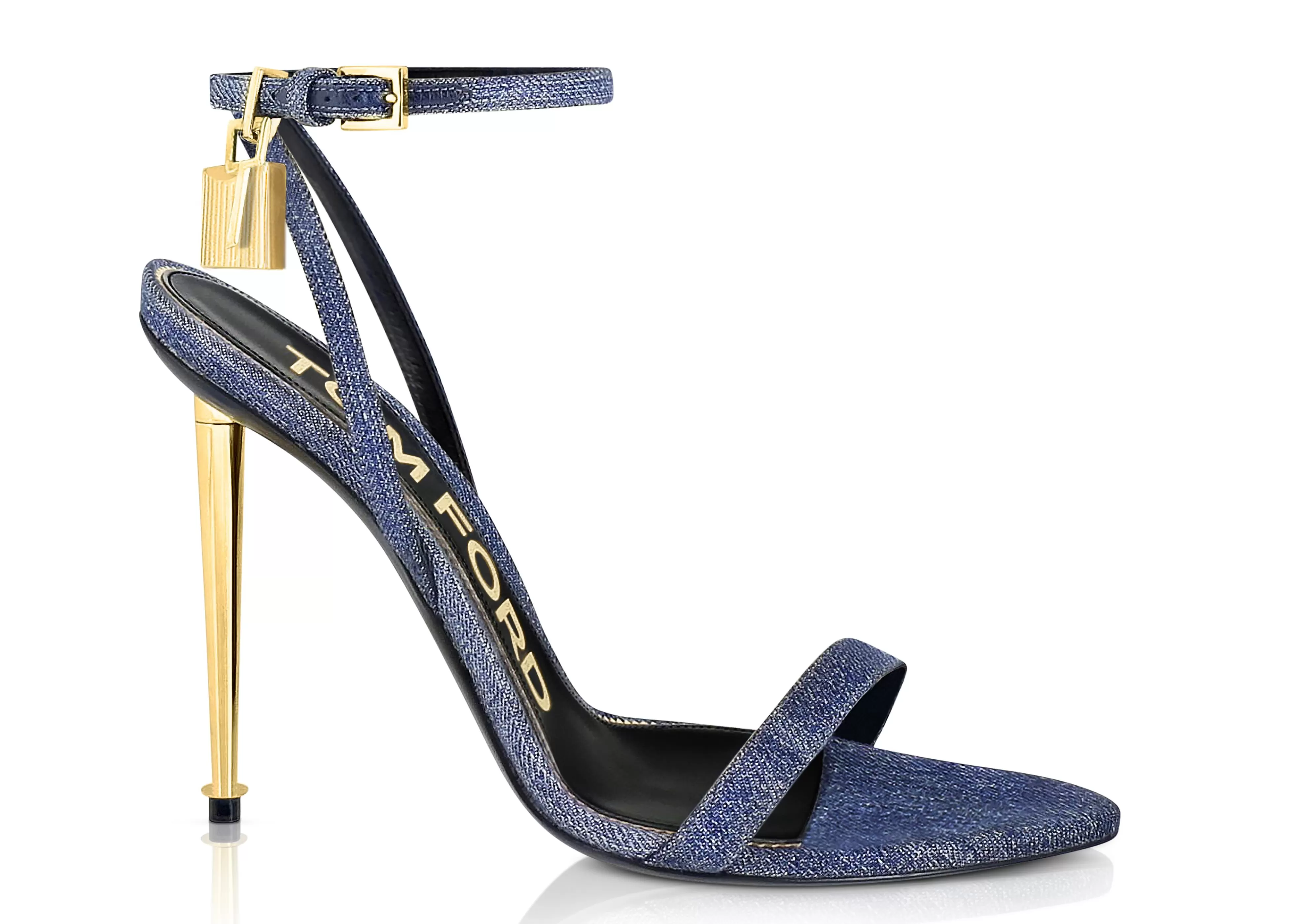 TOM FORD DENIM PADLOCK POINTY NAKED SANDAL 105 MM WASHED BLUE^WOMEN | WOMEN Sandals | The Padlock