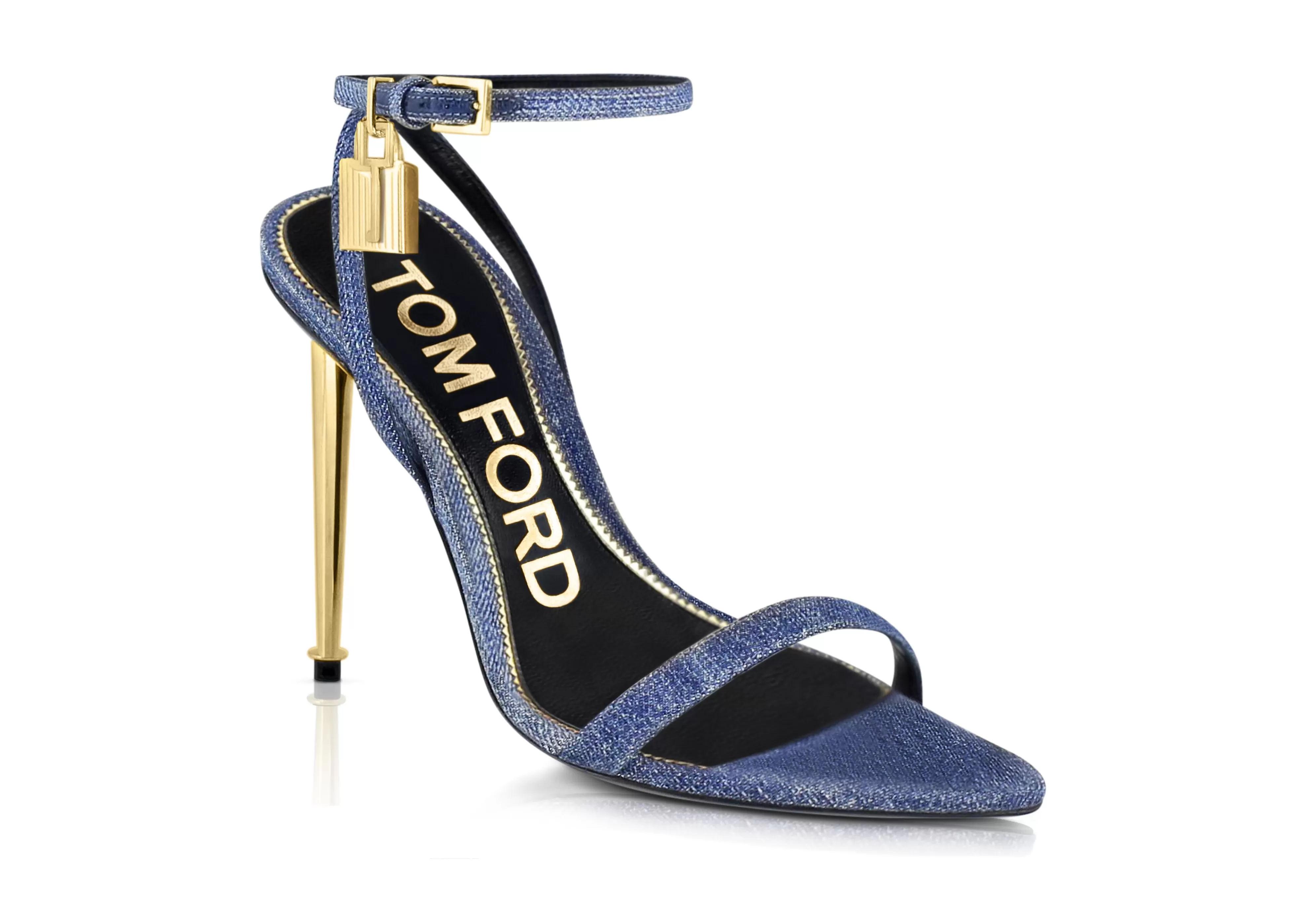 TOM FORD DENIM PADLOCK POINTY NAKED SANDAL 105 MM WASHED BLUE^WOMEN | WOMEN Sandals | The Padlock