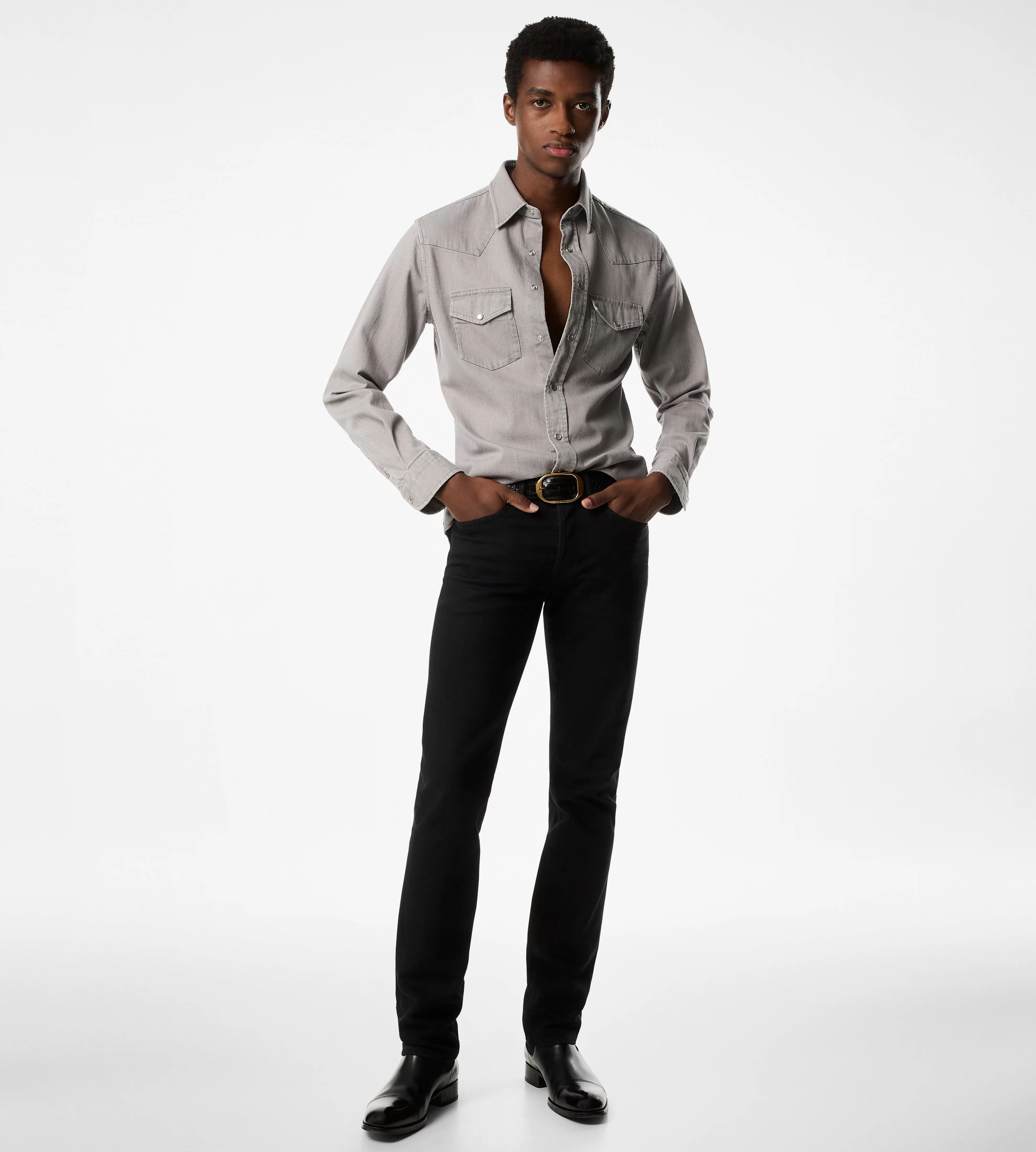 TOM FORD DENIM WESTERN SHIRT WASHED GREY^MEN | MEN Shirts | SPRING 24