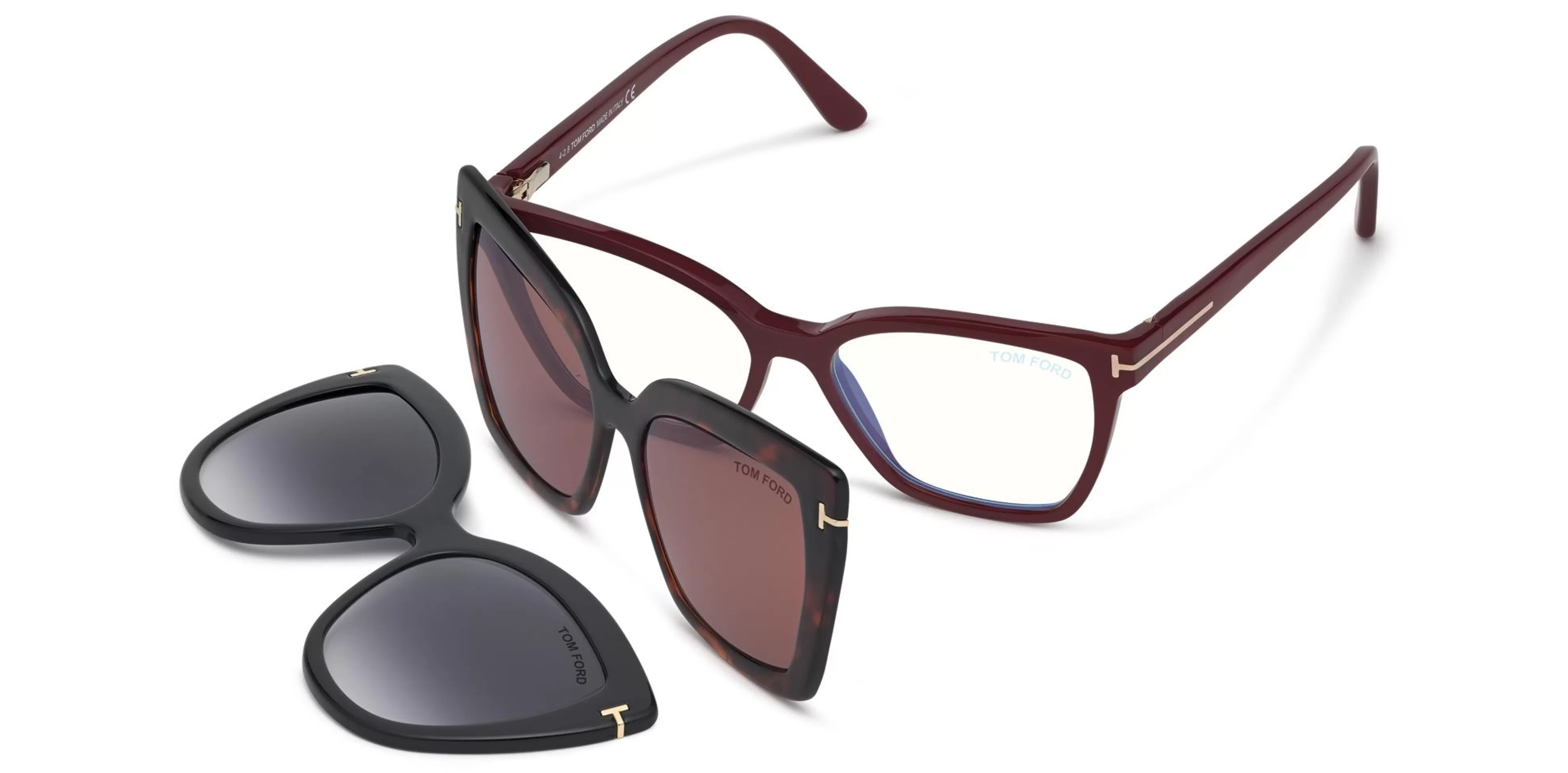 TOM FORD DOUBLE CLIP ON BLUE BLOCK OPTICALS AUBERGINE/FUCHSIA^EYEWEAR | EYEWEAR BLUE BLOCK COLLECTION | SUNGLASSES