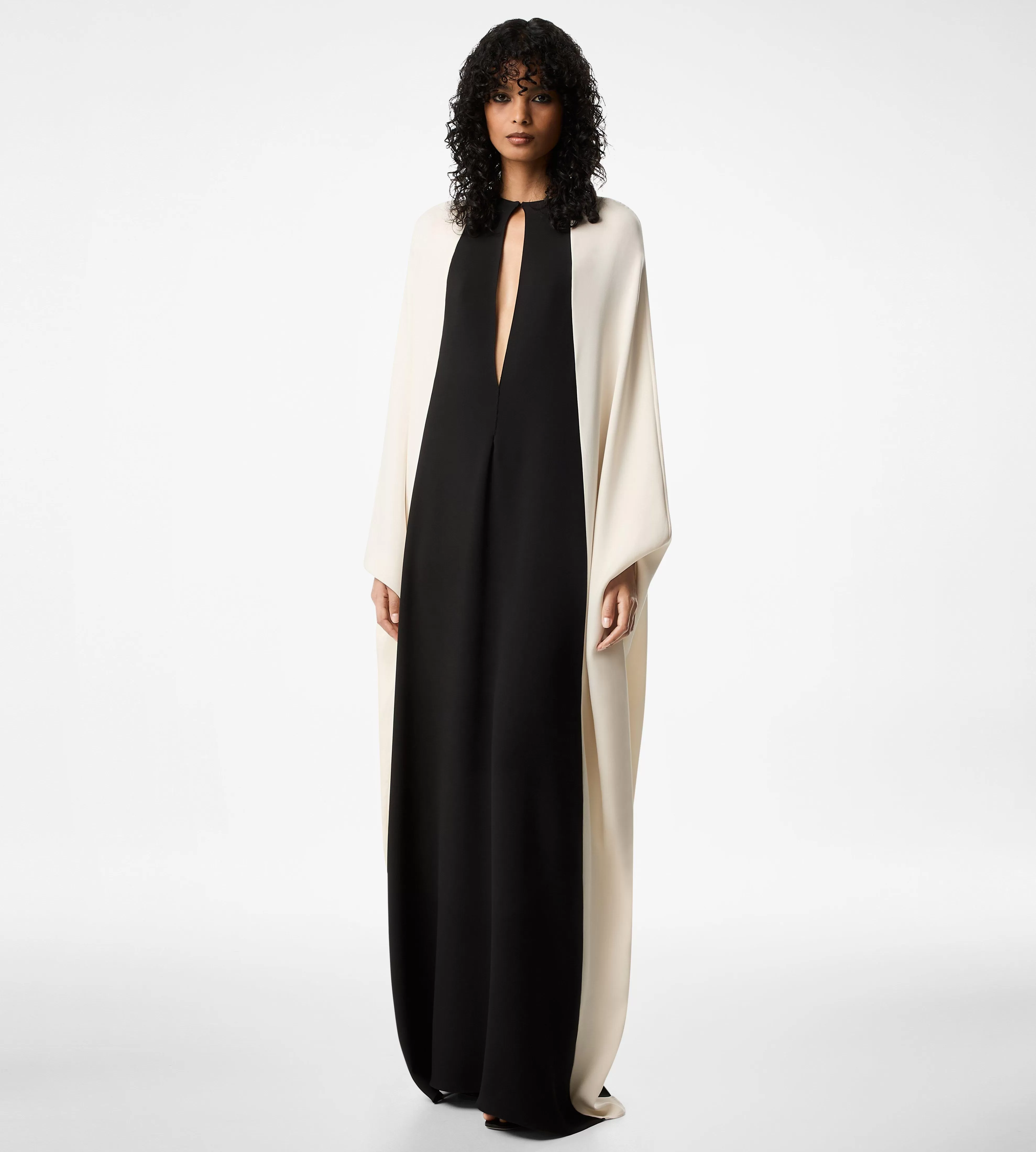 TOM FORD DOUBLE GEORGETTE STRETCH KAFTAN ECRU BLACK^WOMEN | WOMEN Dresses | SPRING 24