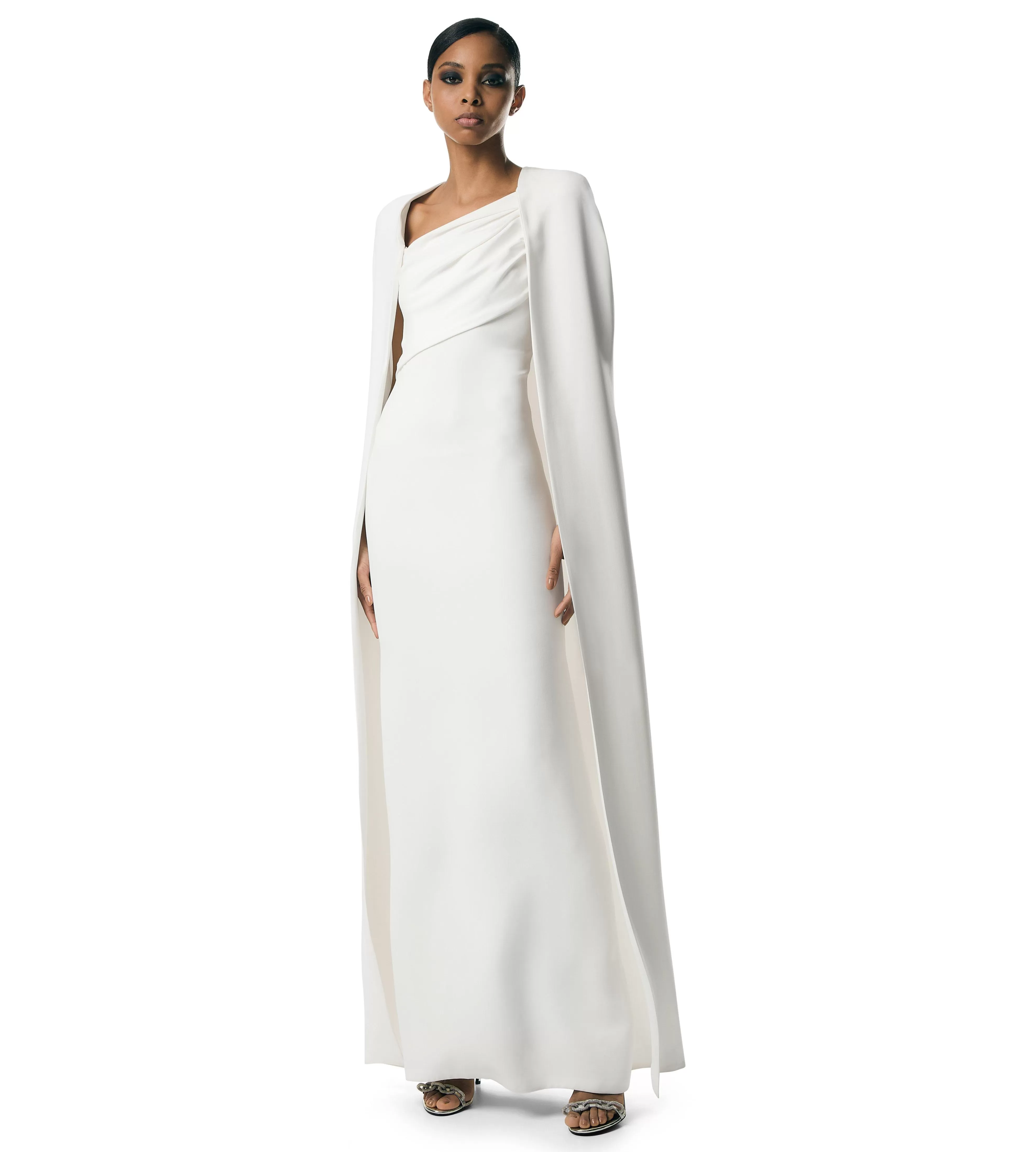 TOM FORD DOUBLE SILK GEORGETTE EVENING CAPE CHALK^WOMEN | WOMEN Evening | AUTUMN/WINTER 23