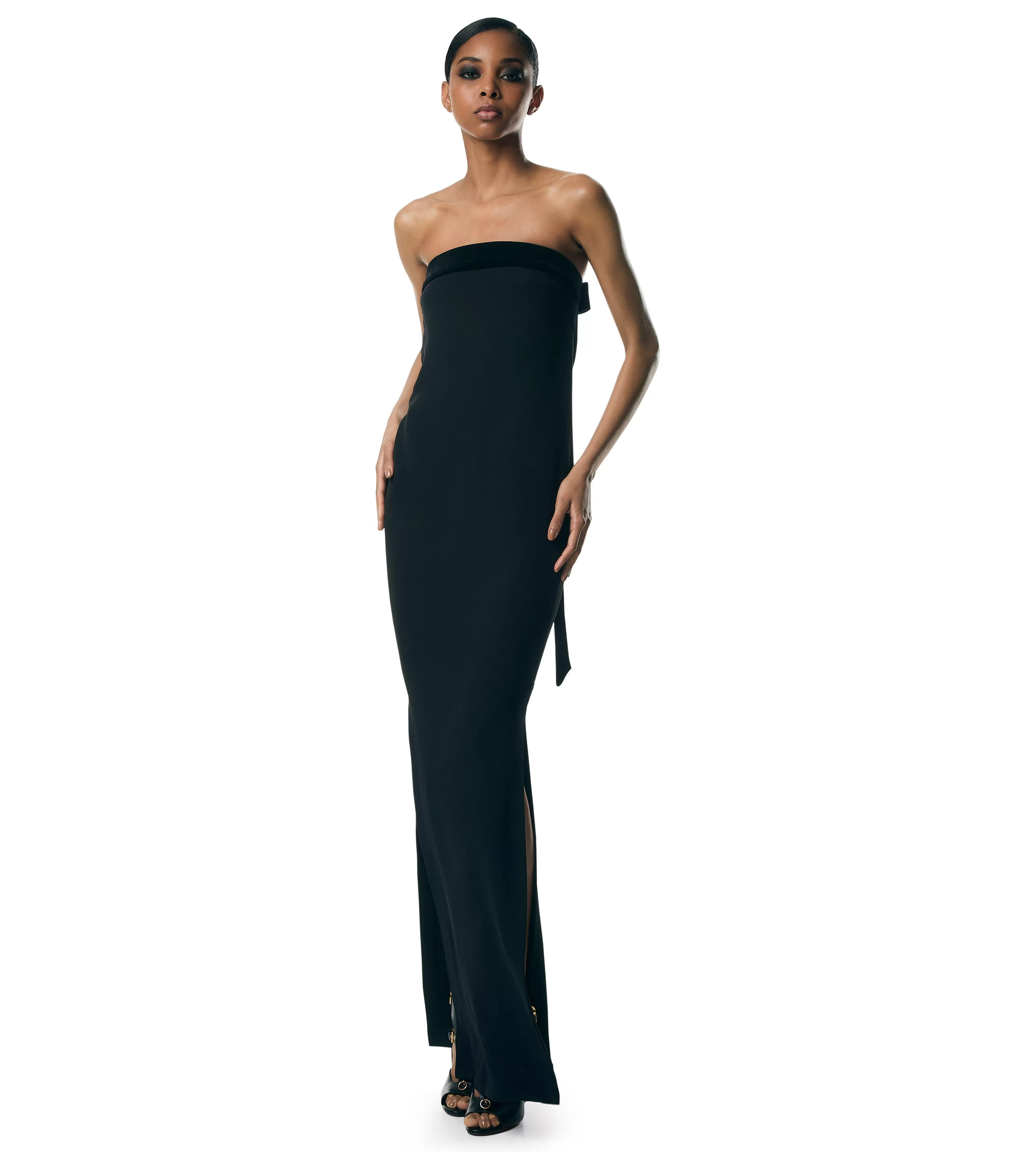 TOM FORD DOUBLE SILK GEORGETTE STRAPLESS EVENING DRESS BLACK^WOMEN | WOMEN | WOMEN Evening | Dresses | AUTUMN/WINTER 23