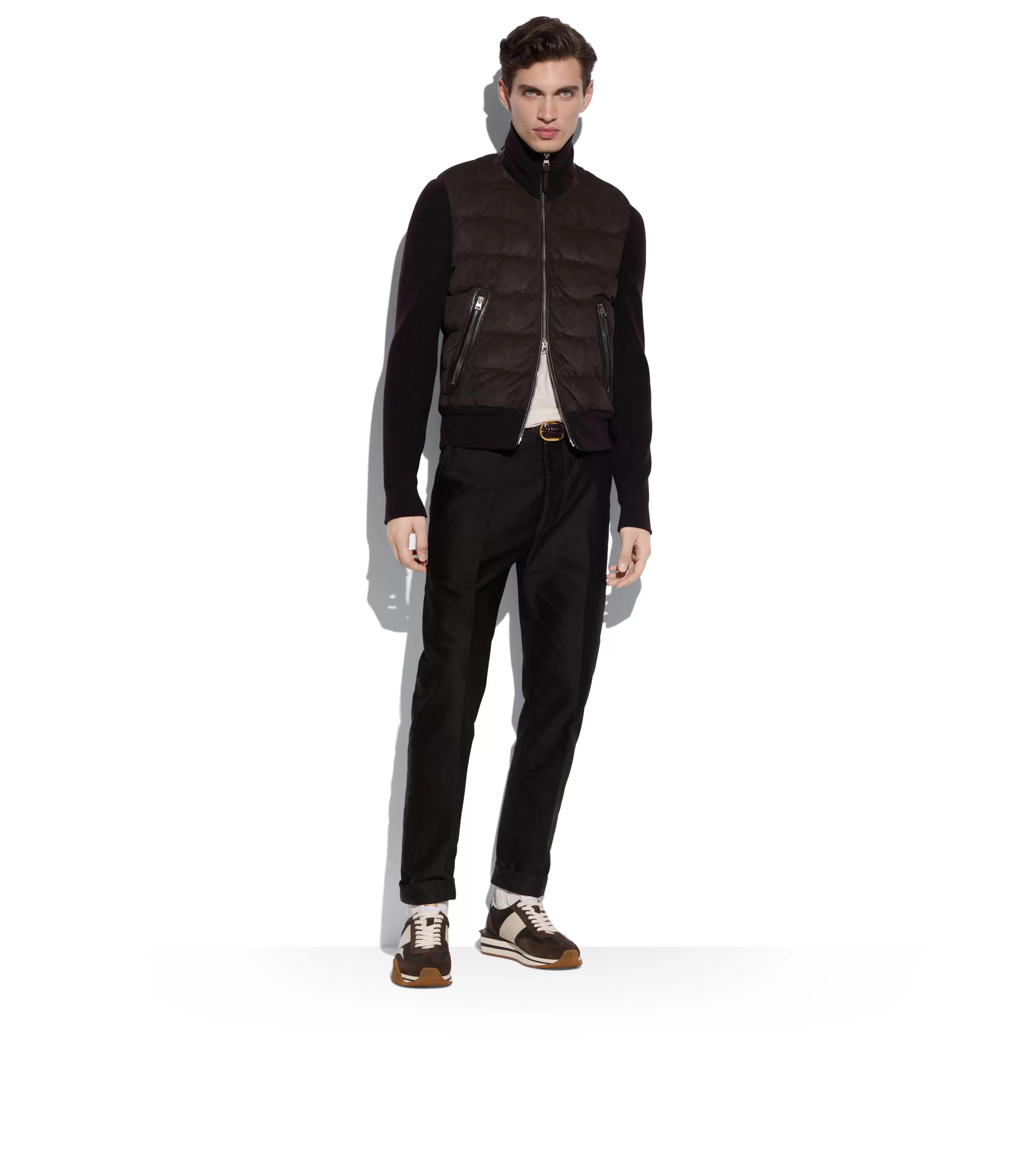 TOM FORD DOWN SUEDE FRONT ZIP THROUGH EBONY^MEN Outerwear