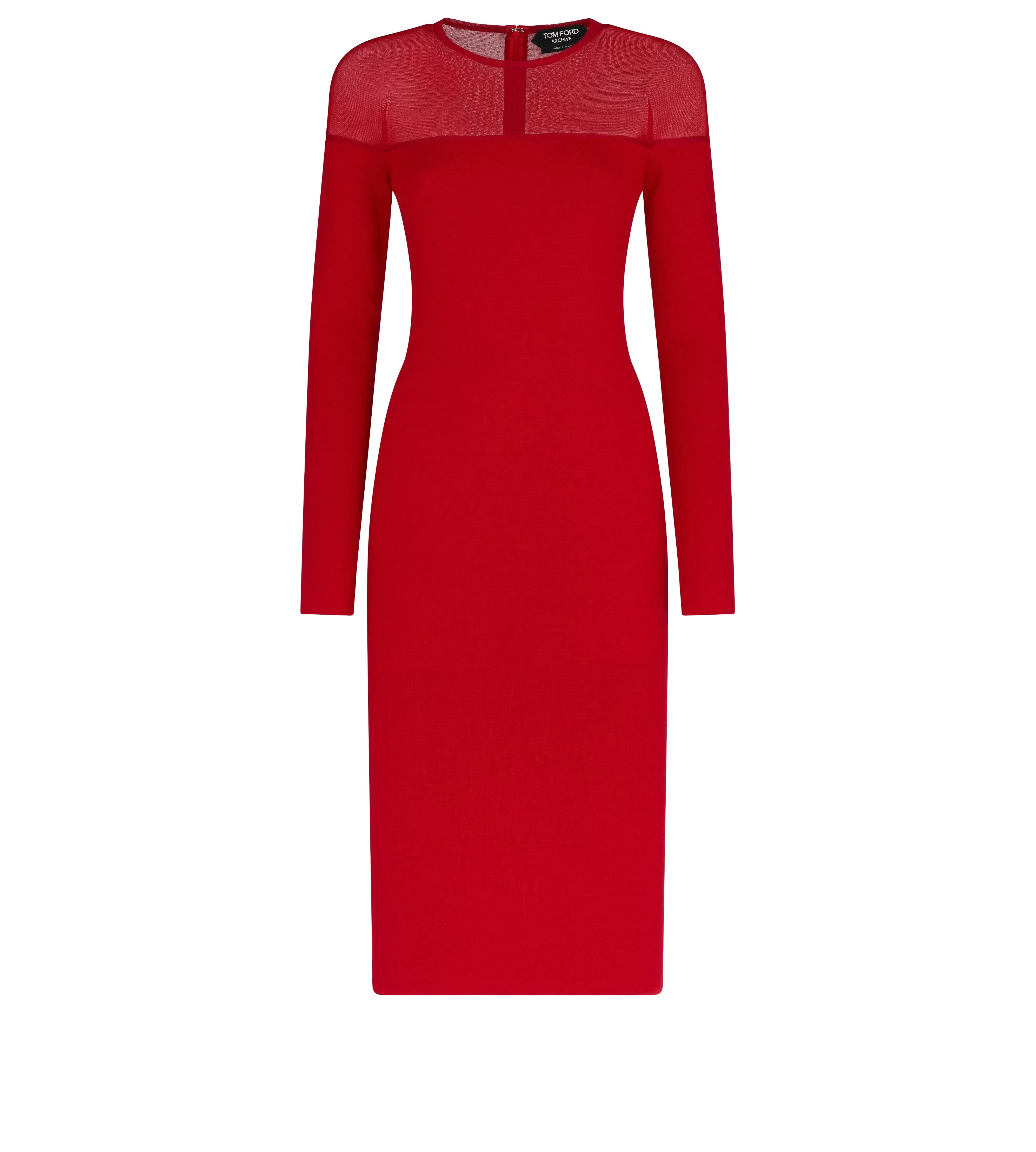 TOM FORD FINE CASHMERE SILK & SILK THREAD DRESS RED^WOMEN AUTUMN/WINTER 23