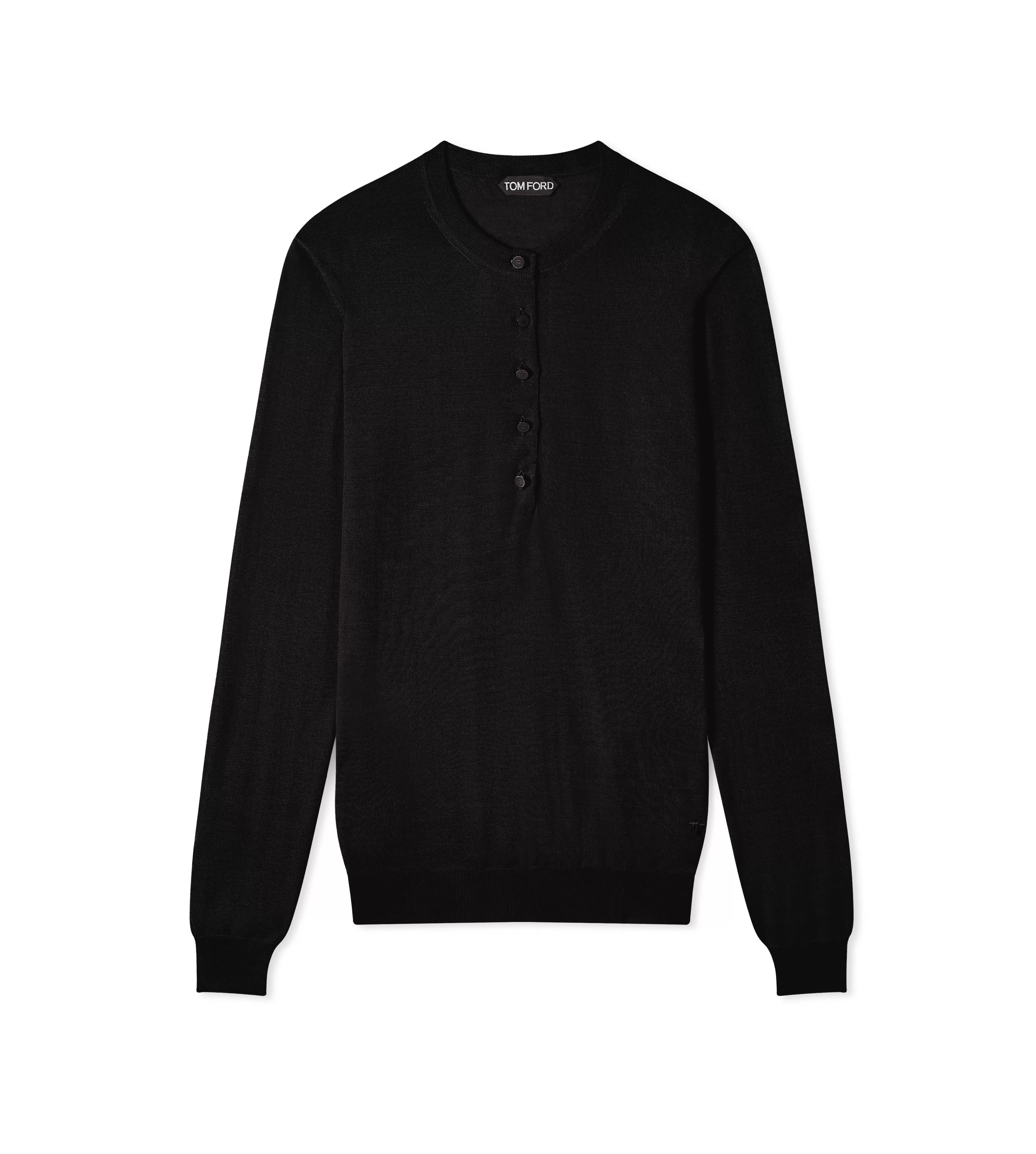 TOM FORD FINE CASHMERE SILK OPEN CREW NECK SWEATER BLACK^WOMEN Knitwear