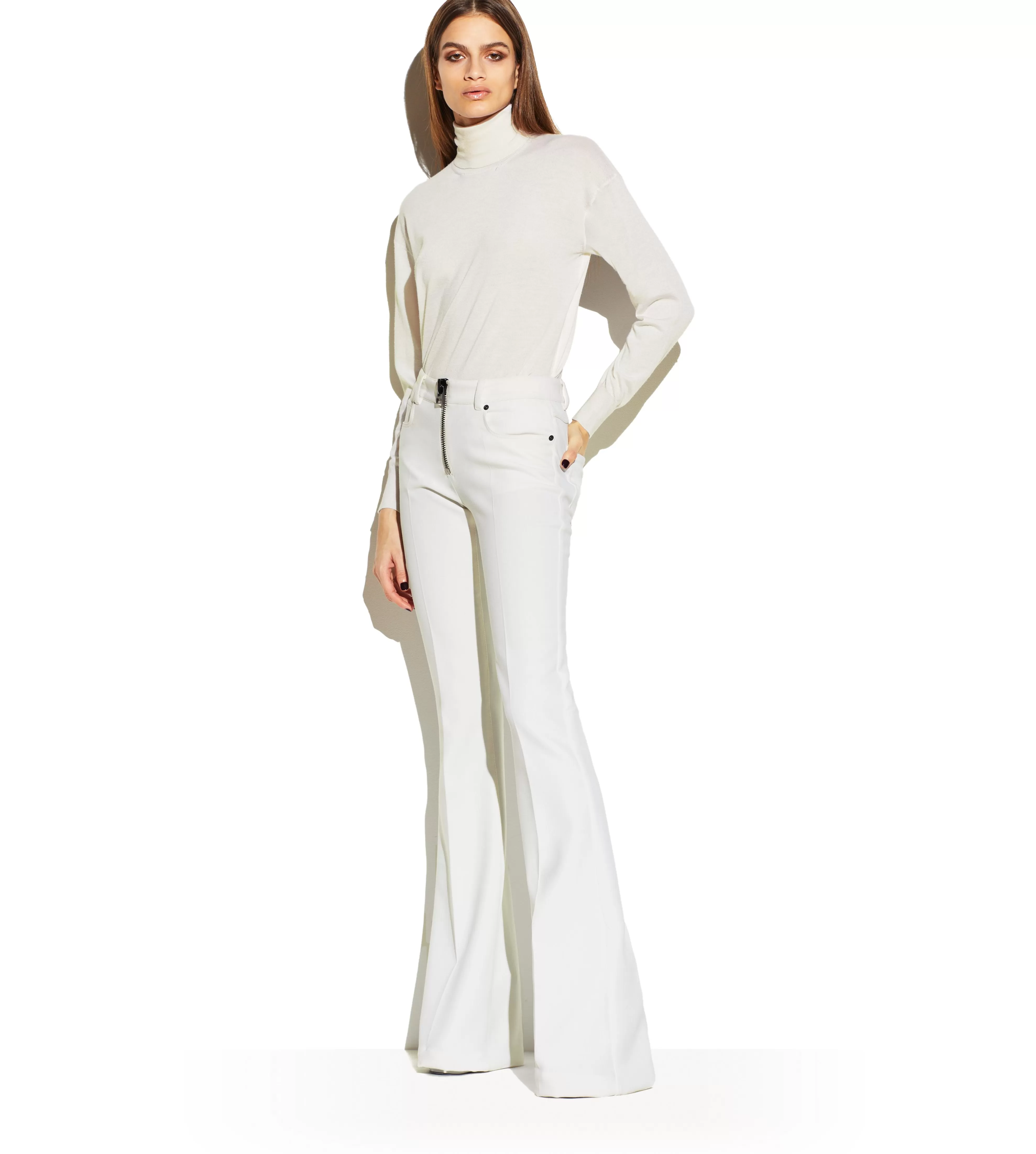 TOM FORD FINE CASHMERE SILK TURTLENECK CHALK^WOMEN Knitwear