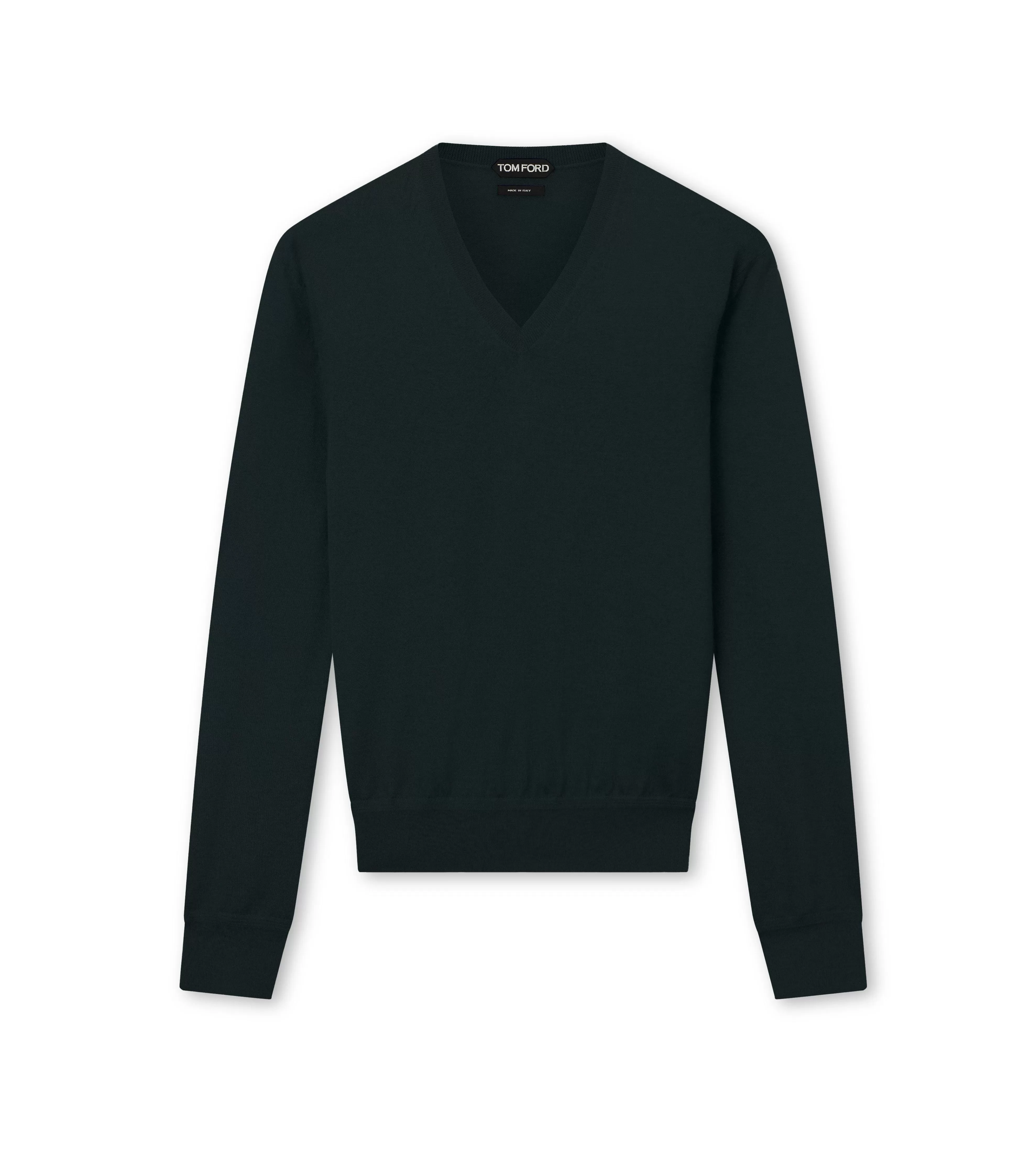 TOM FORD FINE GAUGE CASHMERE SILK V NECK BLACK^MEN Knitwear