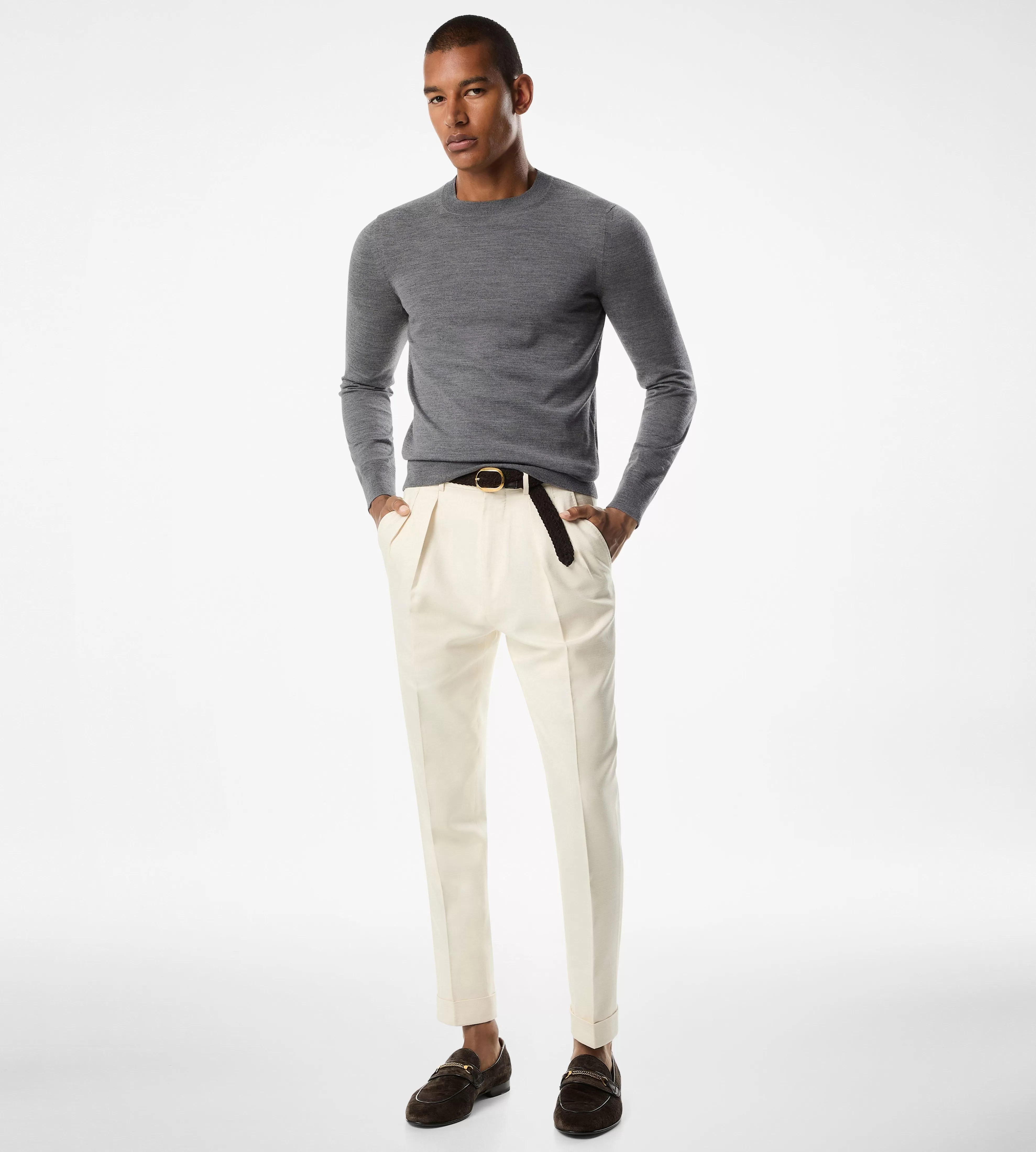 TOM FORD FINE GAUGE MERINO CREW NECK CHARCOAL^MEN SPRING 24