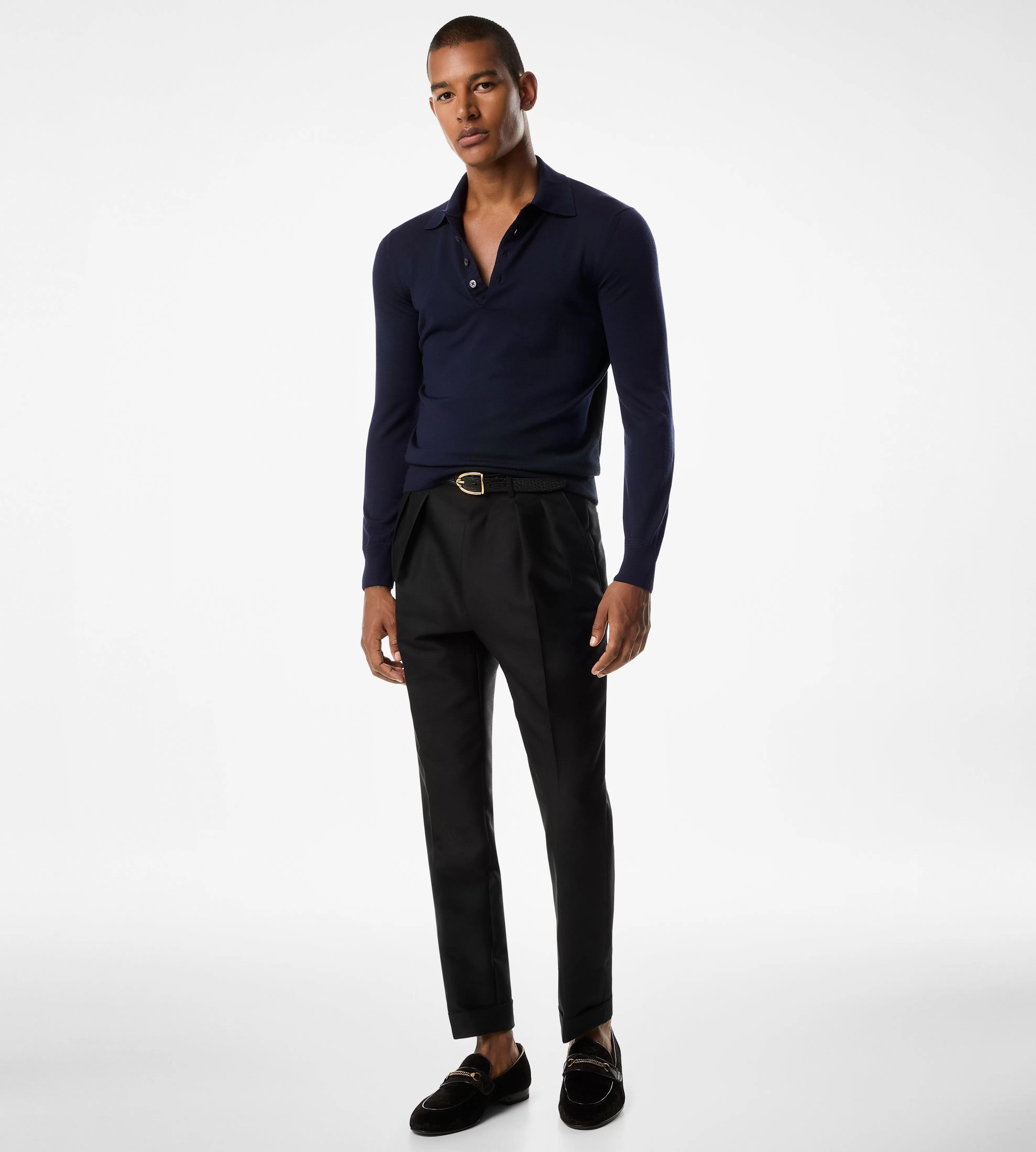 TOM FORD FINE GAUGE MERINO POLO INDIGO^MEN | MEN Knitwear | Shirts