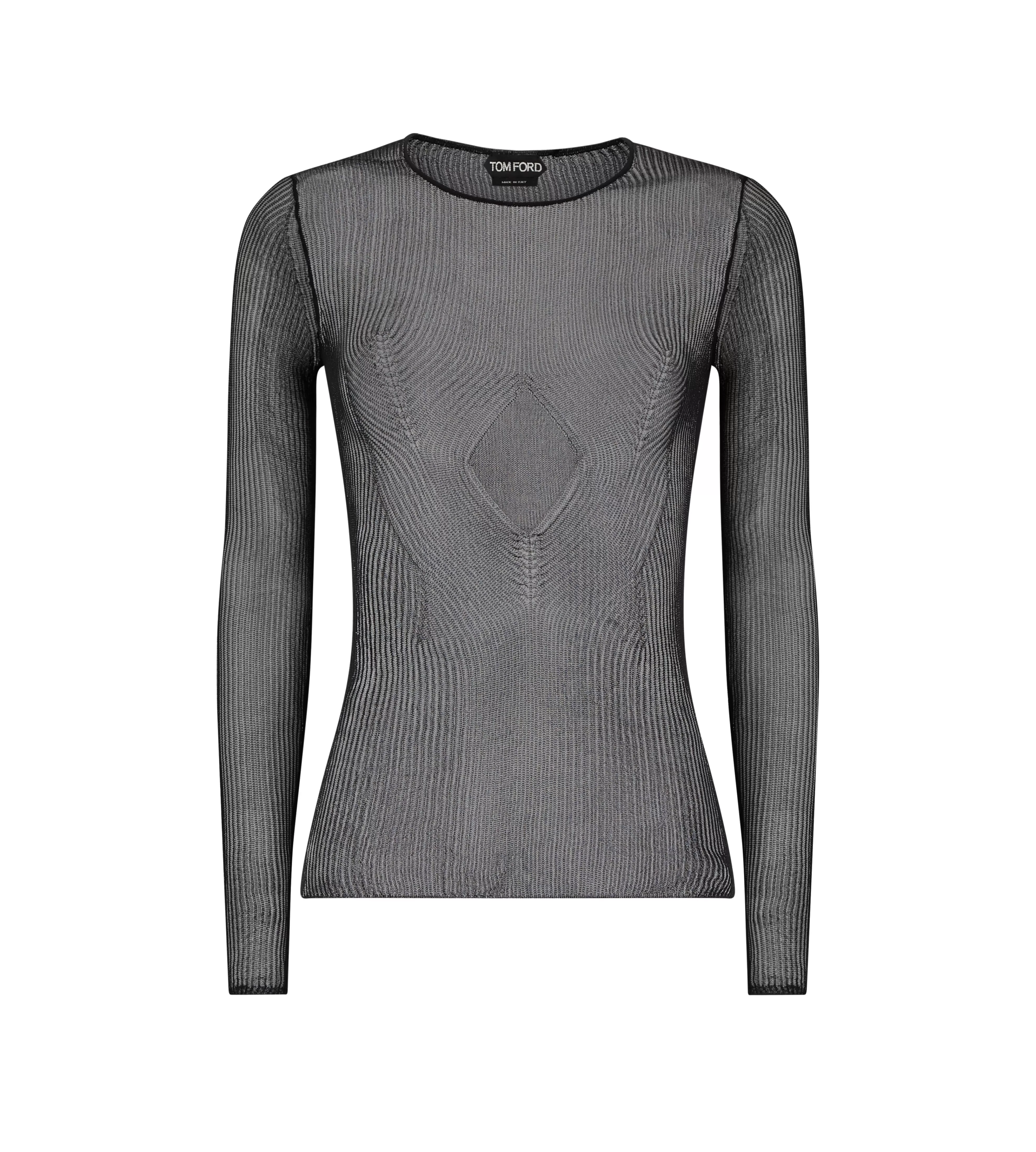 TOM FORD FINE SILK RIB CREWNECK TOP BLACK^WOMEN | WOMEN Knitwear | Tops