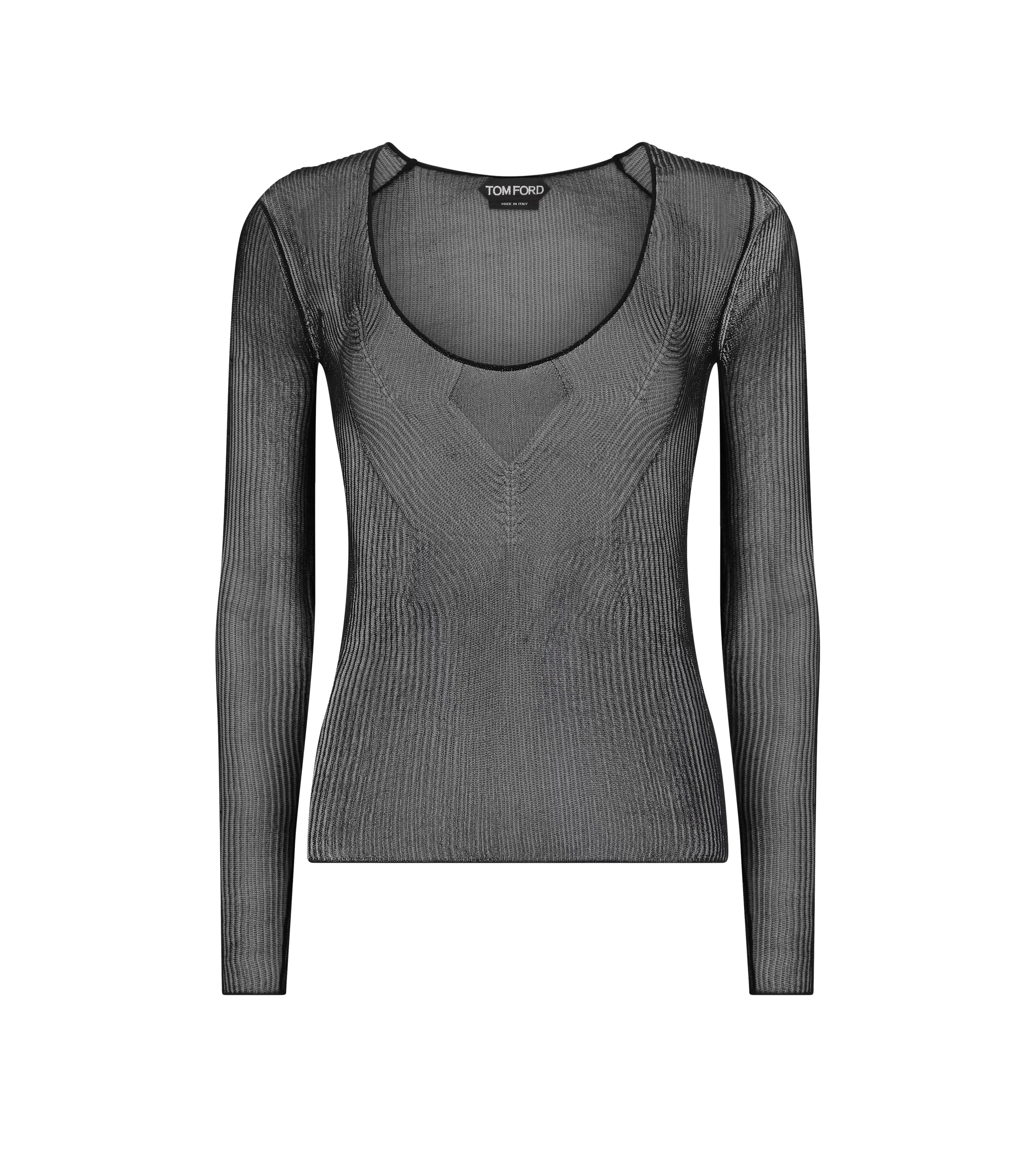 TOM FORD FINE SILK RIB WIDE CREWNECK TOP BLACK^WOMEN | WOMEN Knitwear | Tops