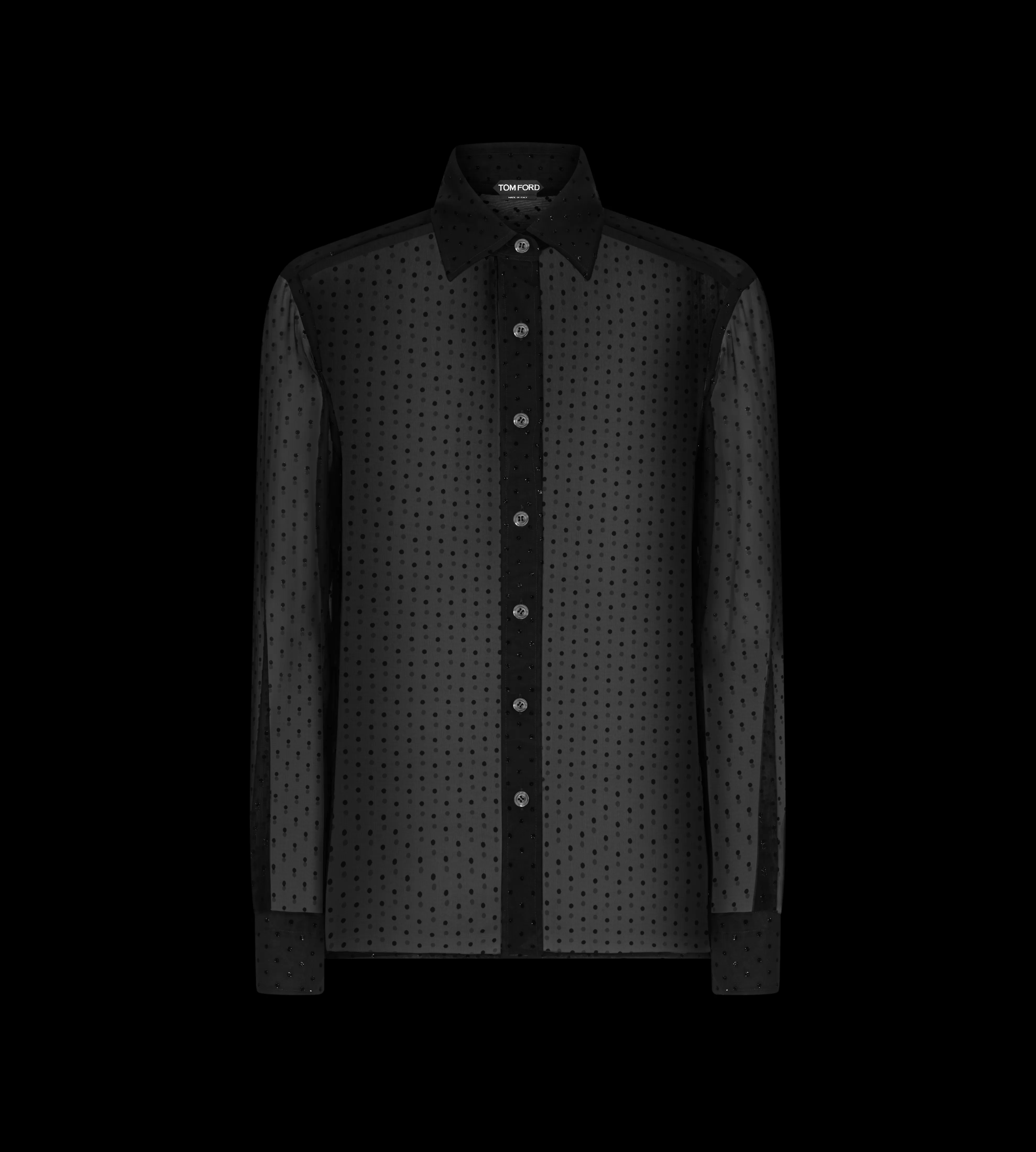 TOM FORD FLOCKED POLKA DOTS SILK CHIFFON SHIRT BLACK^WOMEN | WOMEN Tops | SPRING 24