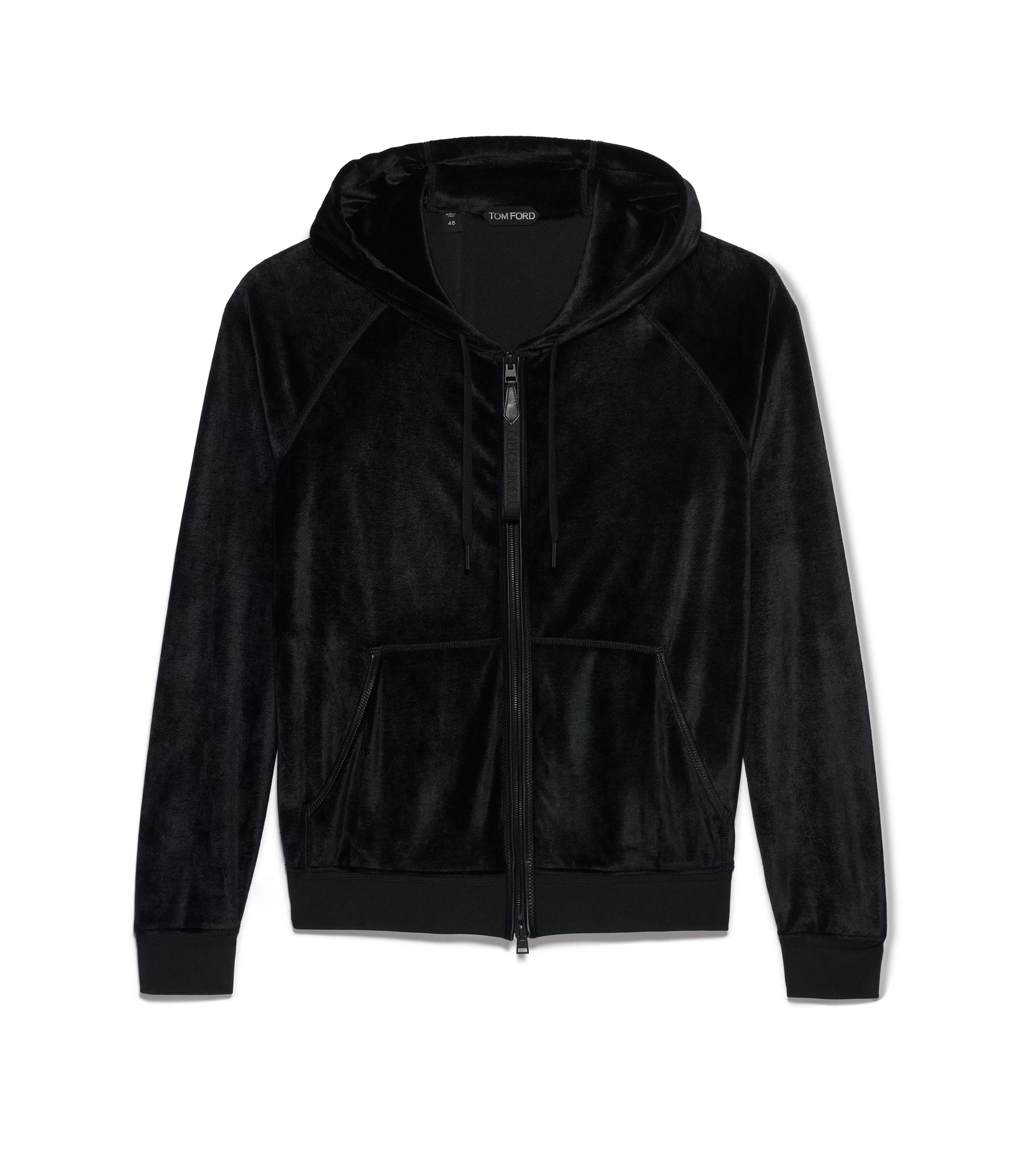 TOM FORD FLUID MODAL VELOUR HOOD ZIP THROUGH BLACK^MEN Knitwear