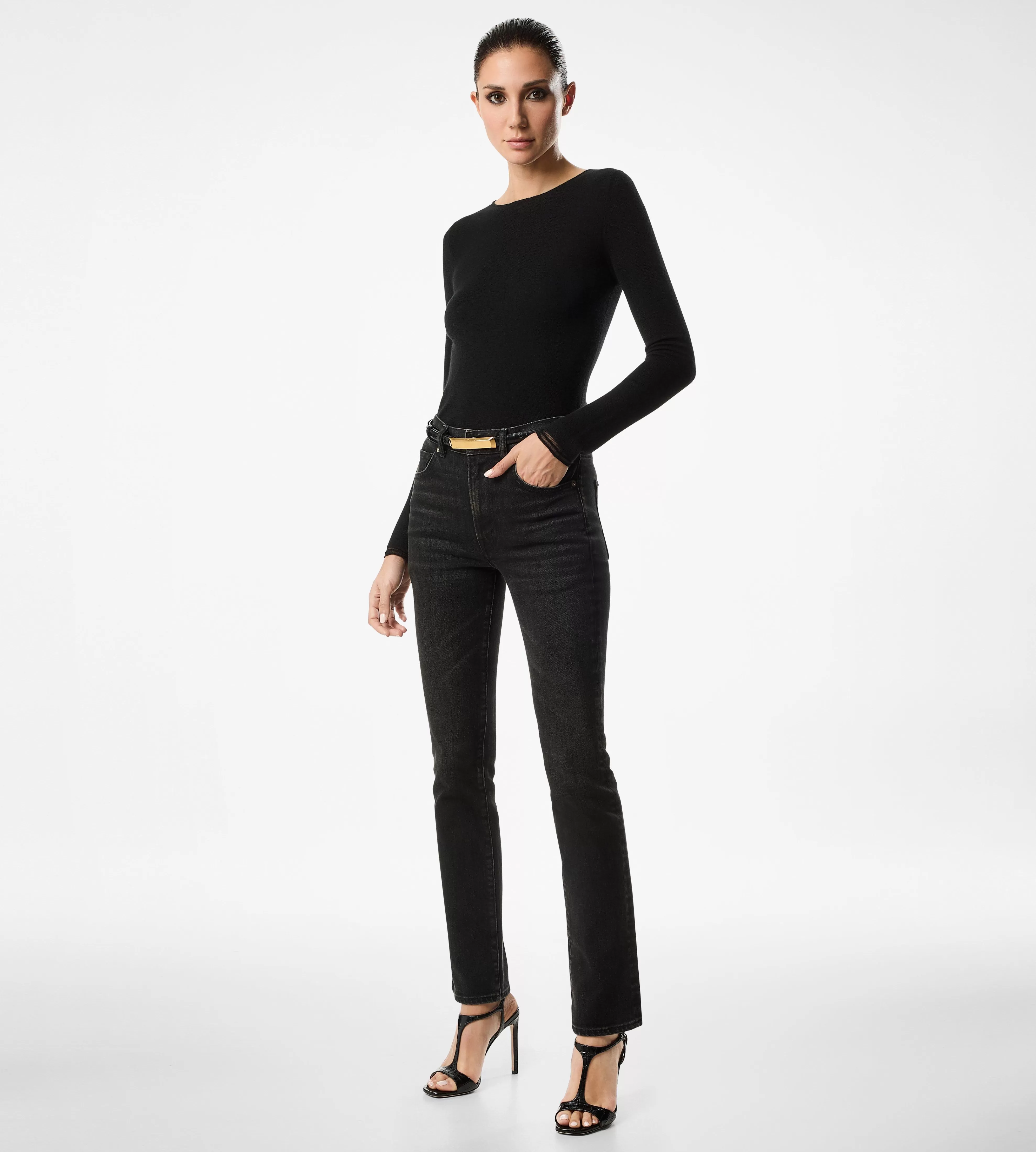 TOM FORD FULL NEEDLE FINE CASHMERE SILK KNIT CREWNECK TOP BLACK^WOMEN | WOMEN Knitwear | Tops