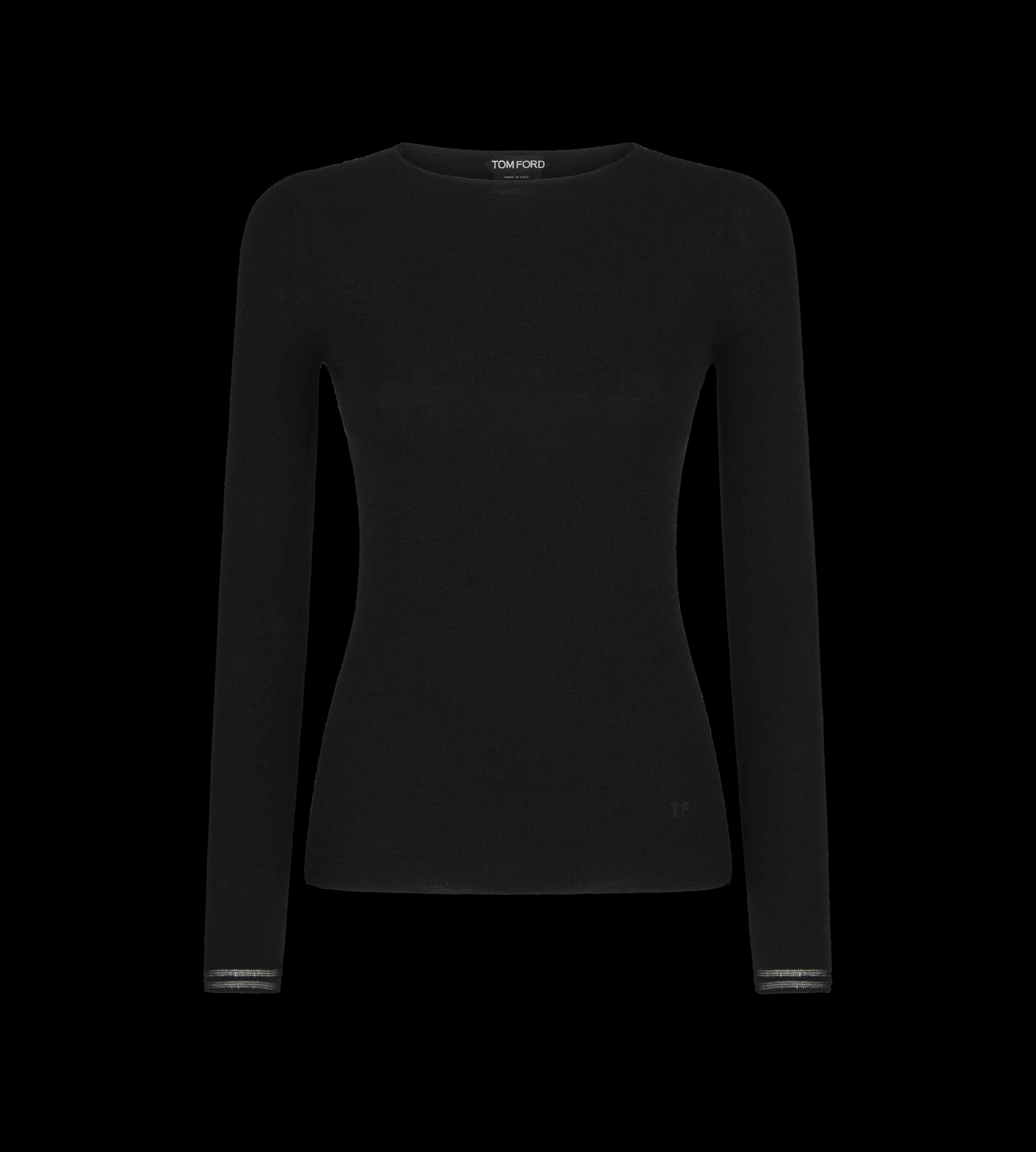 TOM FORD FULL NEEDLE FINE CASHMERE SILK KNIT CREWNECK TOP BLACK^WOMEN SPRING 24