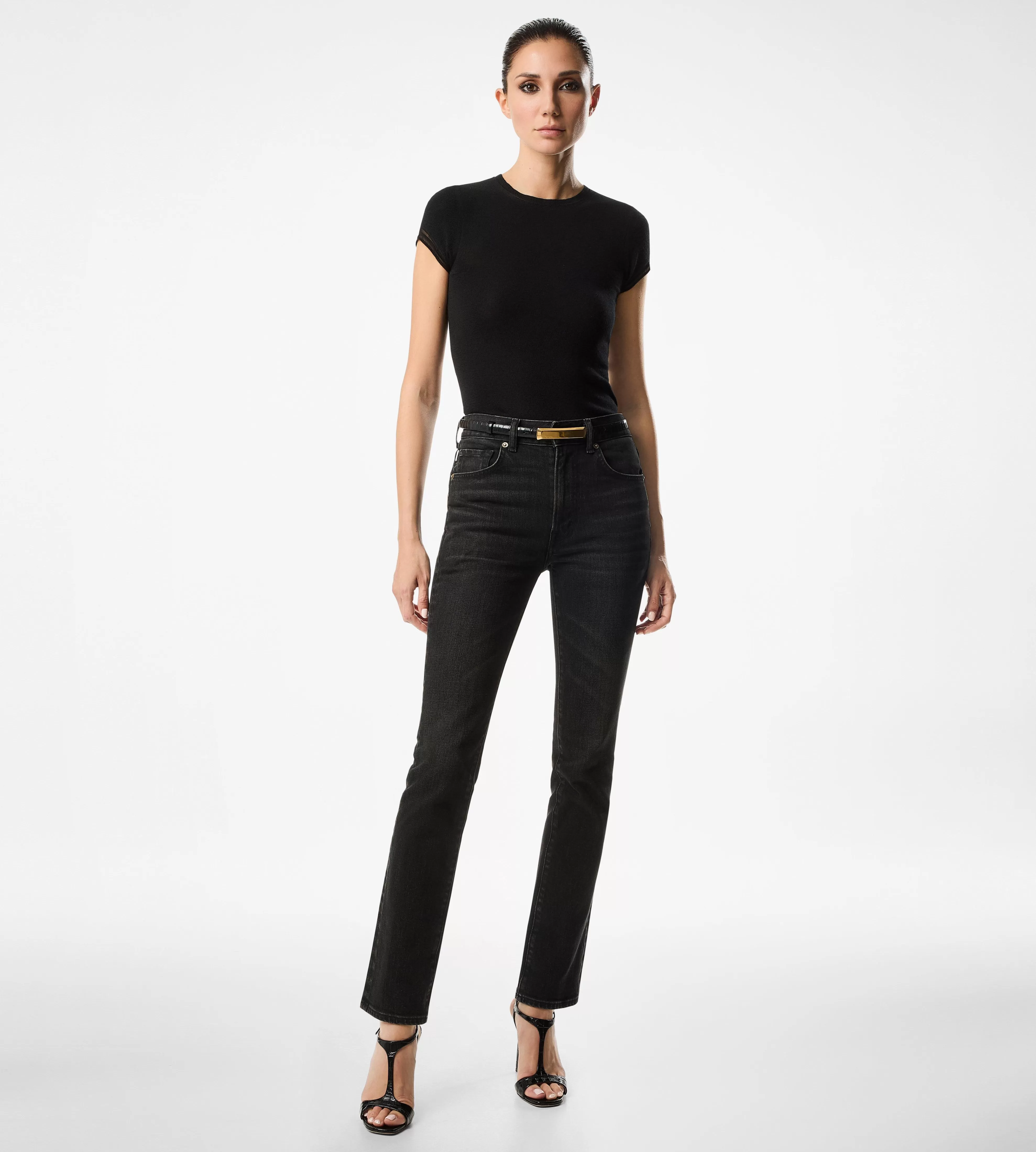 TOM FORD FULL NEEDLE FINE CASHMERE SILK KNIT T-SHIRT BLACK^WOMEN SPRING 24