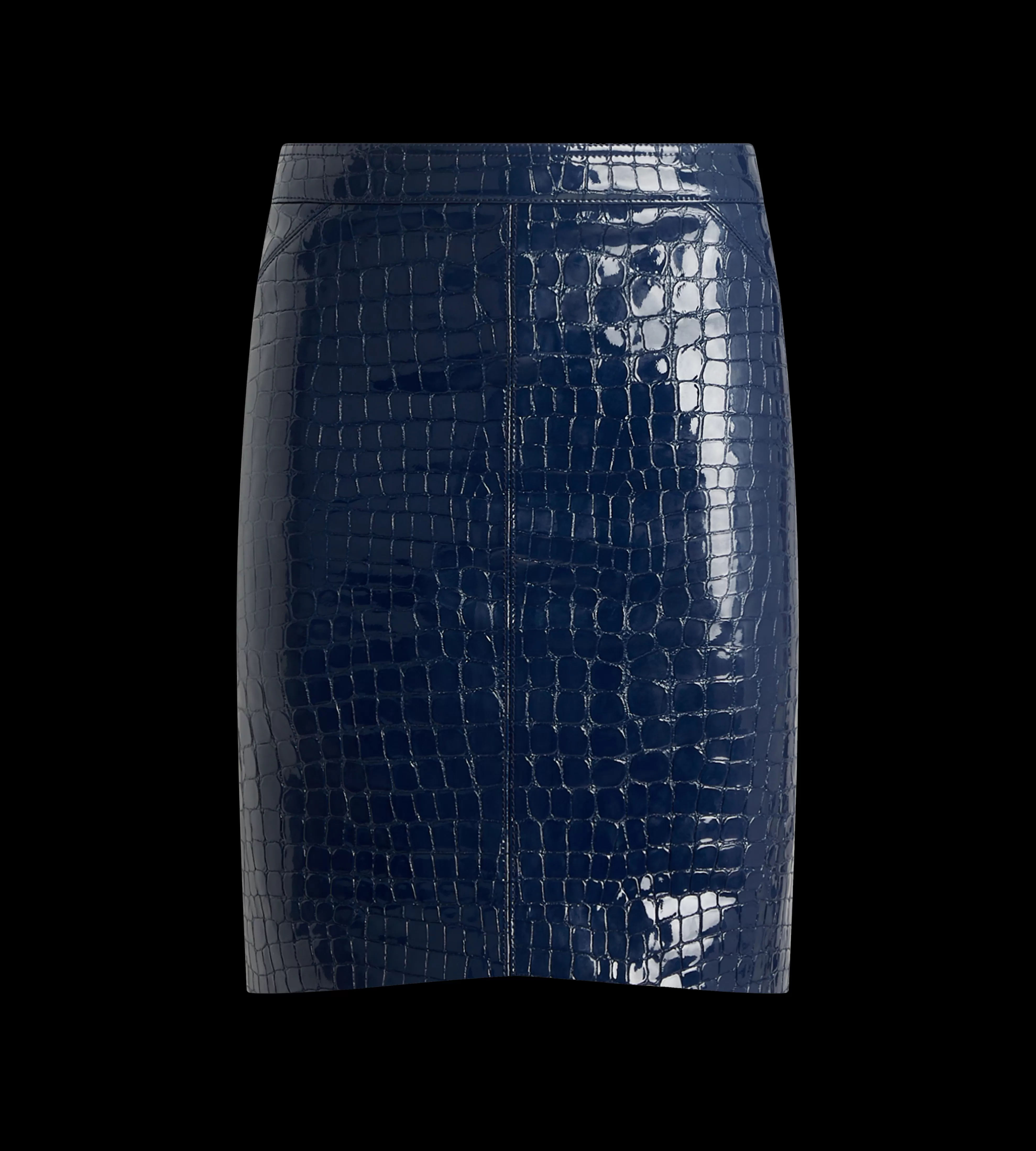 TOM FORD GLOSSY CROCO EMBOSSED GOAT LEATHER SKIRT DEEP BLUE^WOMEN SPRING 24